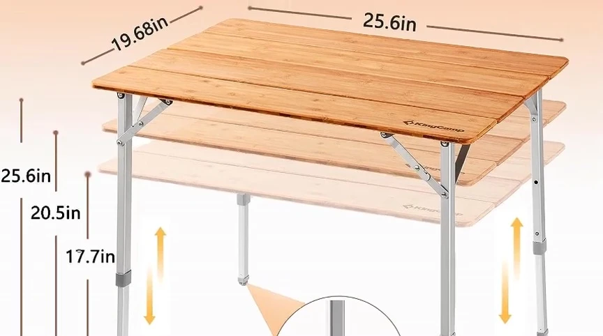 King Camp table's adjustable height feature