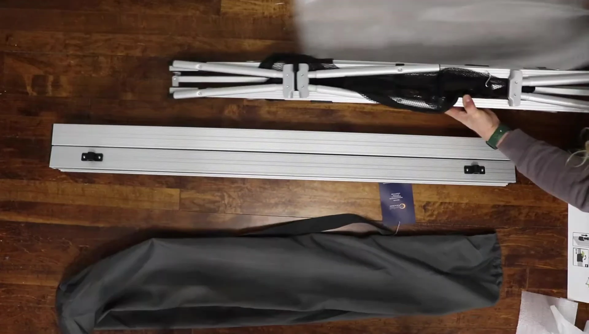 The table's components laid out from the bag.