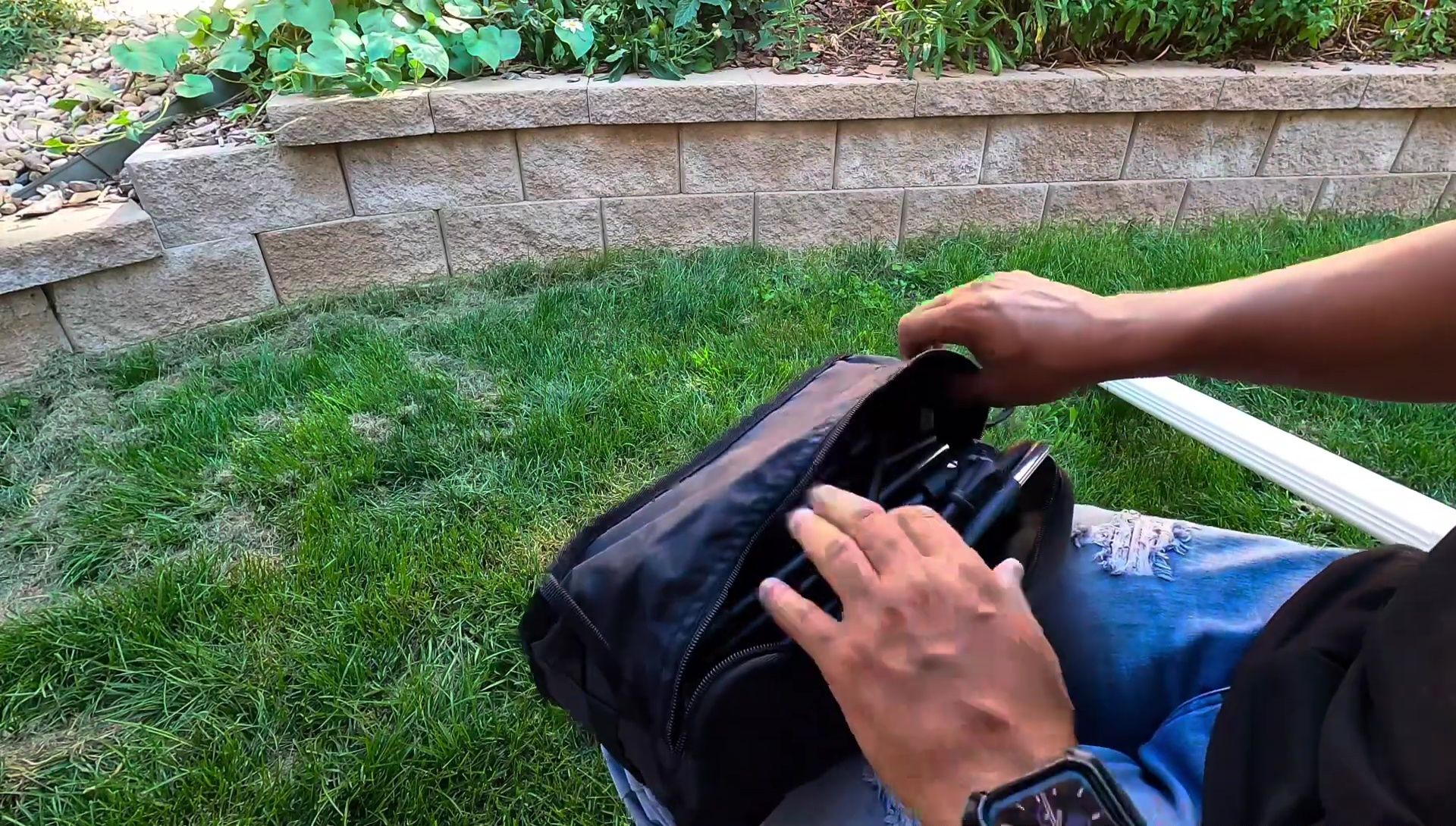 The chair being easily packed back into the carrying bag.