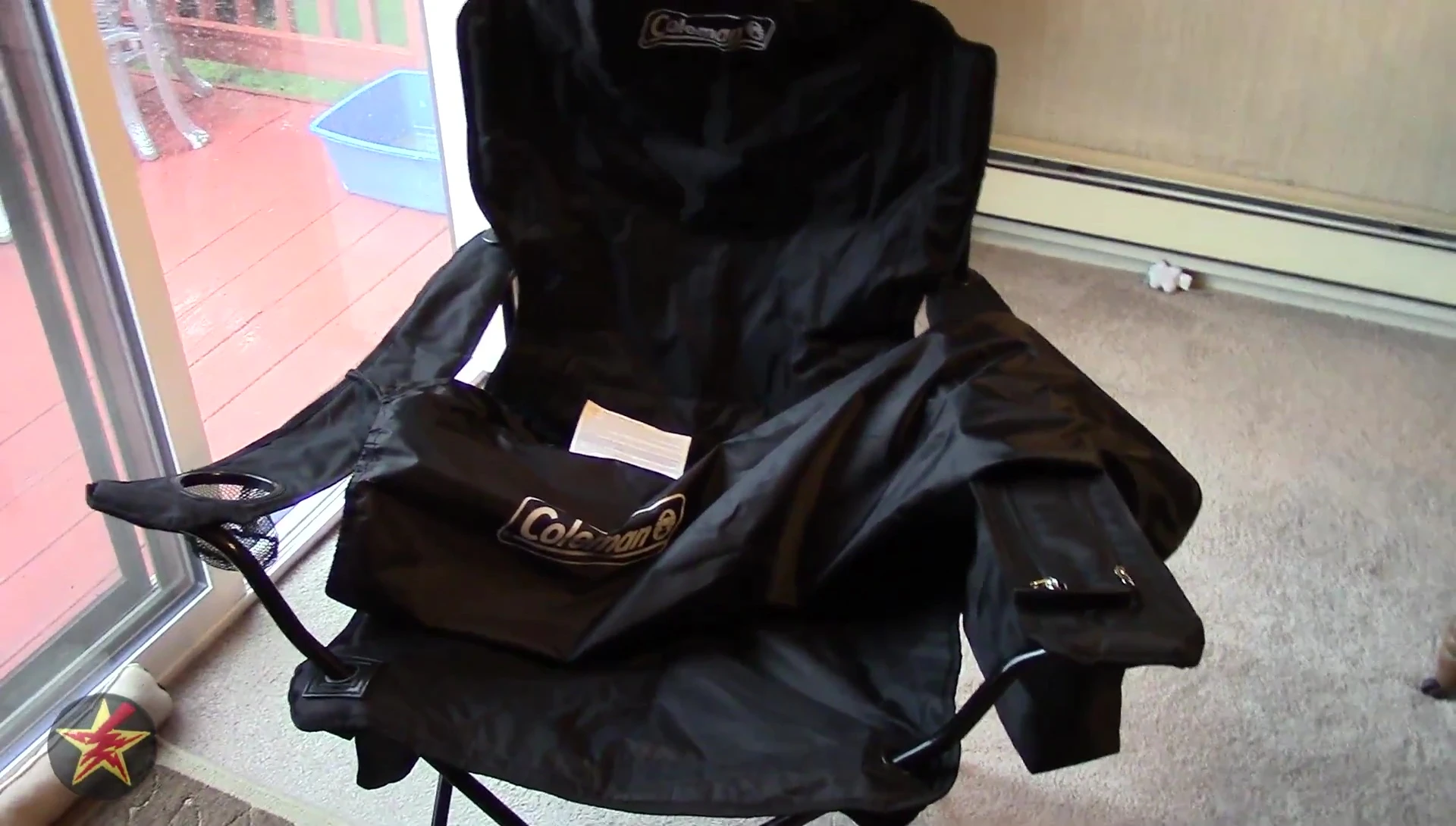 The chair being collapsed.