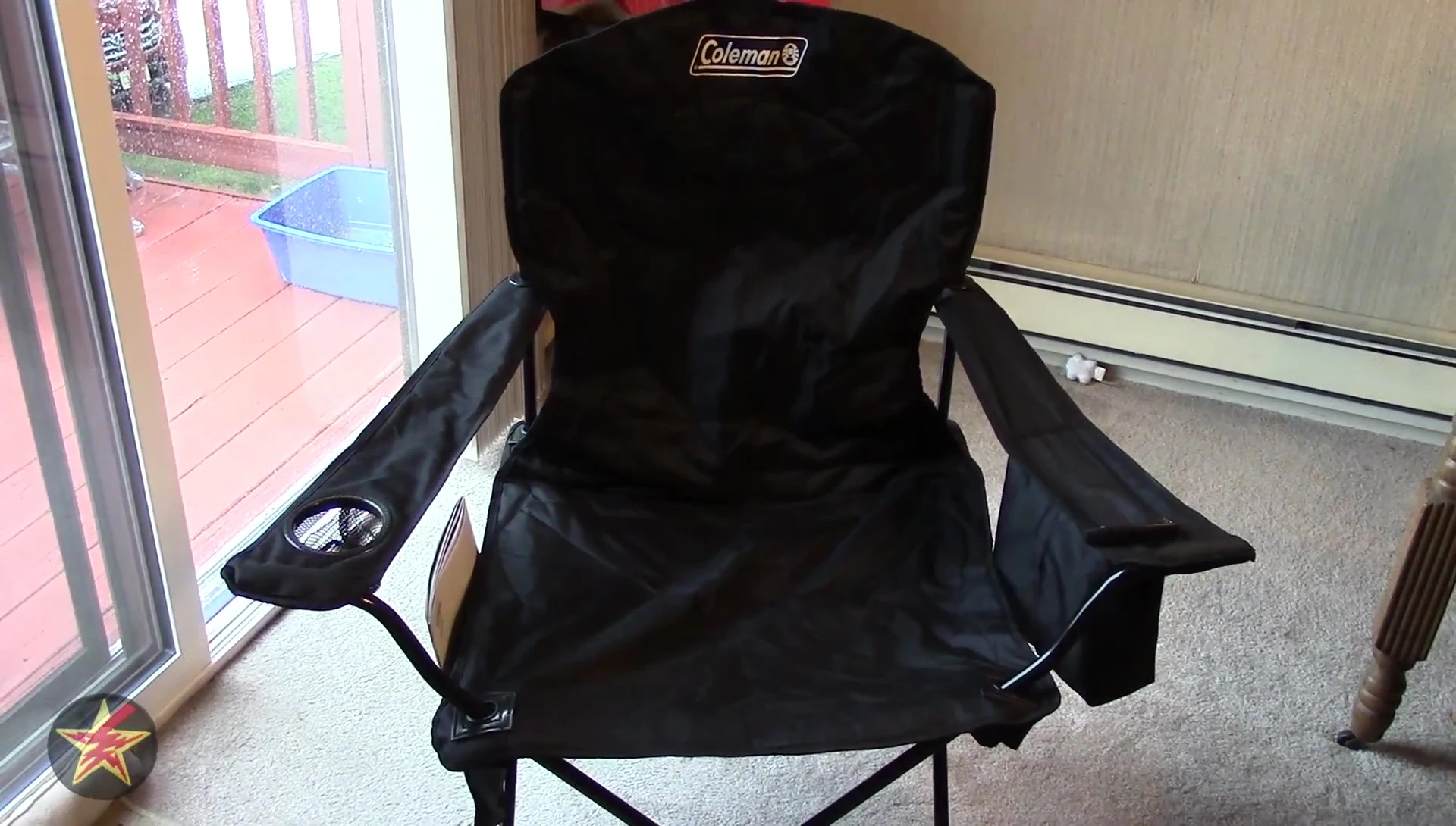 Close-up shot of the chair's dimensions being measured.