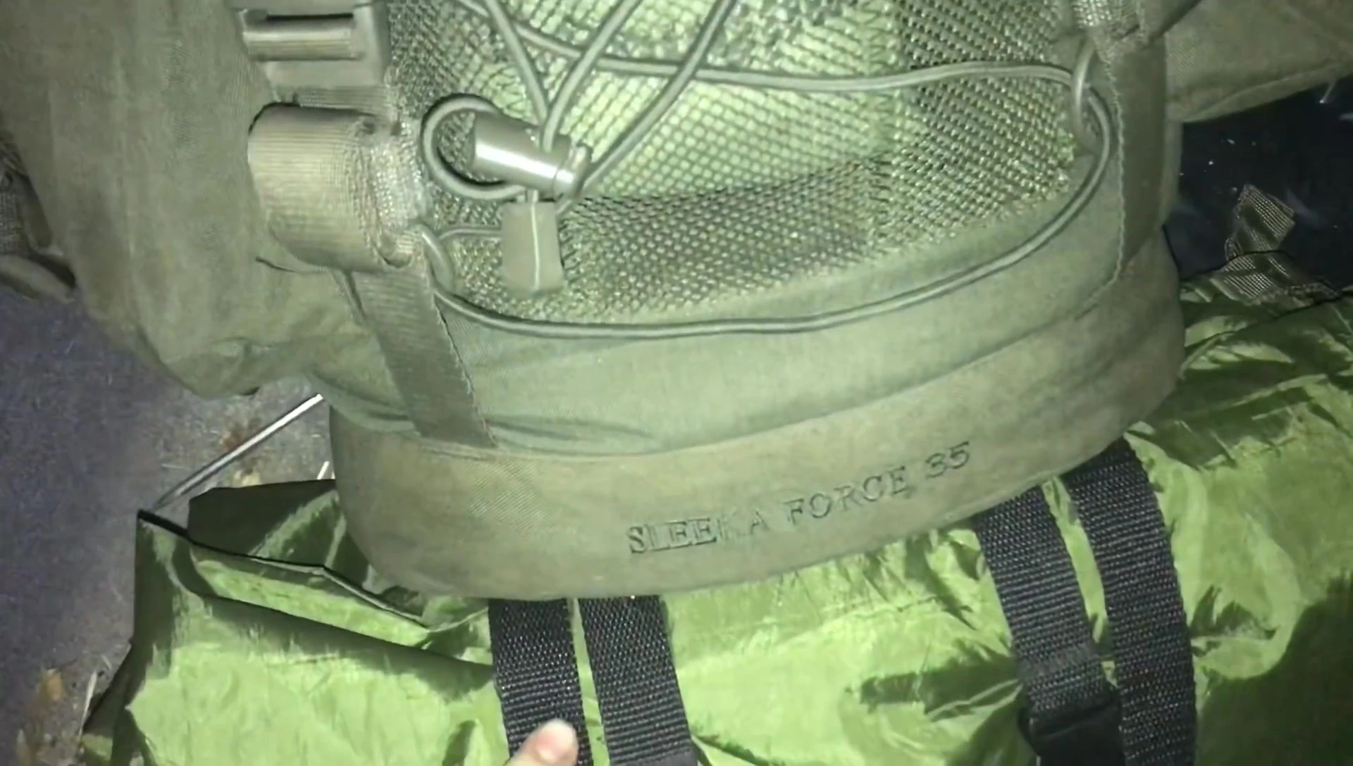 Tarp setup in backpack.