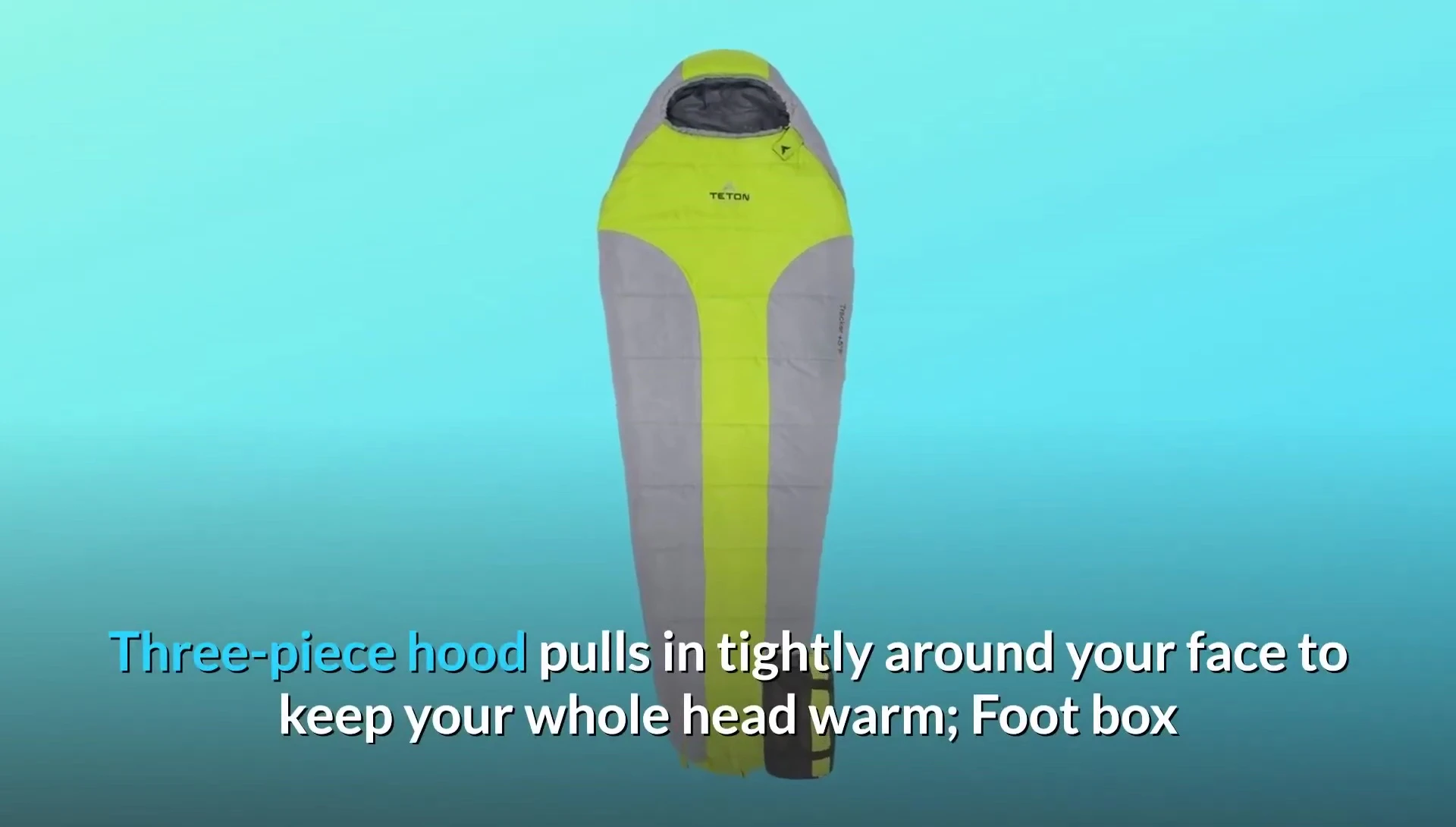 The three-piece hood of the Tracker 5 sleeping bag shown.