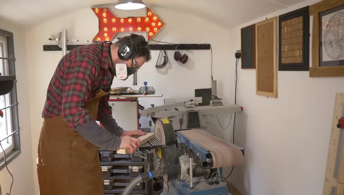 Cut slots on the bandsaw to accommodate wedges for locking the dowels.