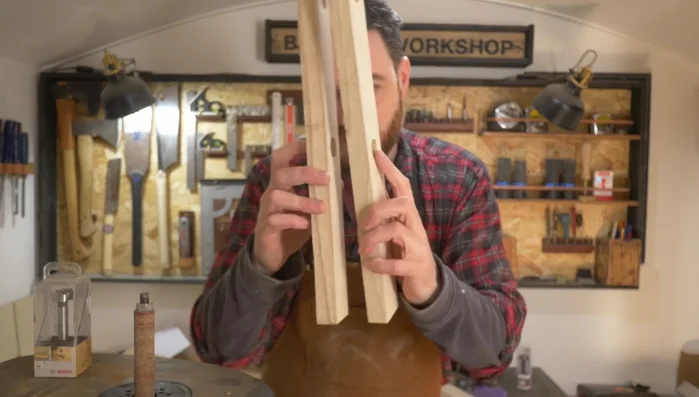 Cut slots on the bandsaw to accommodate wedges for locking the dowels.