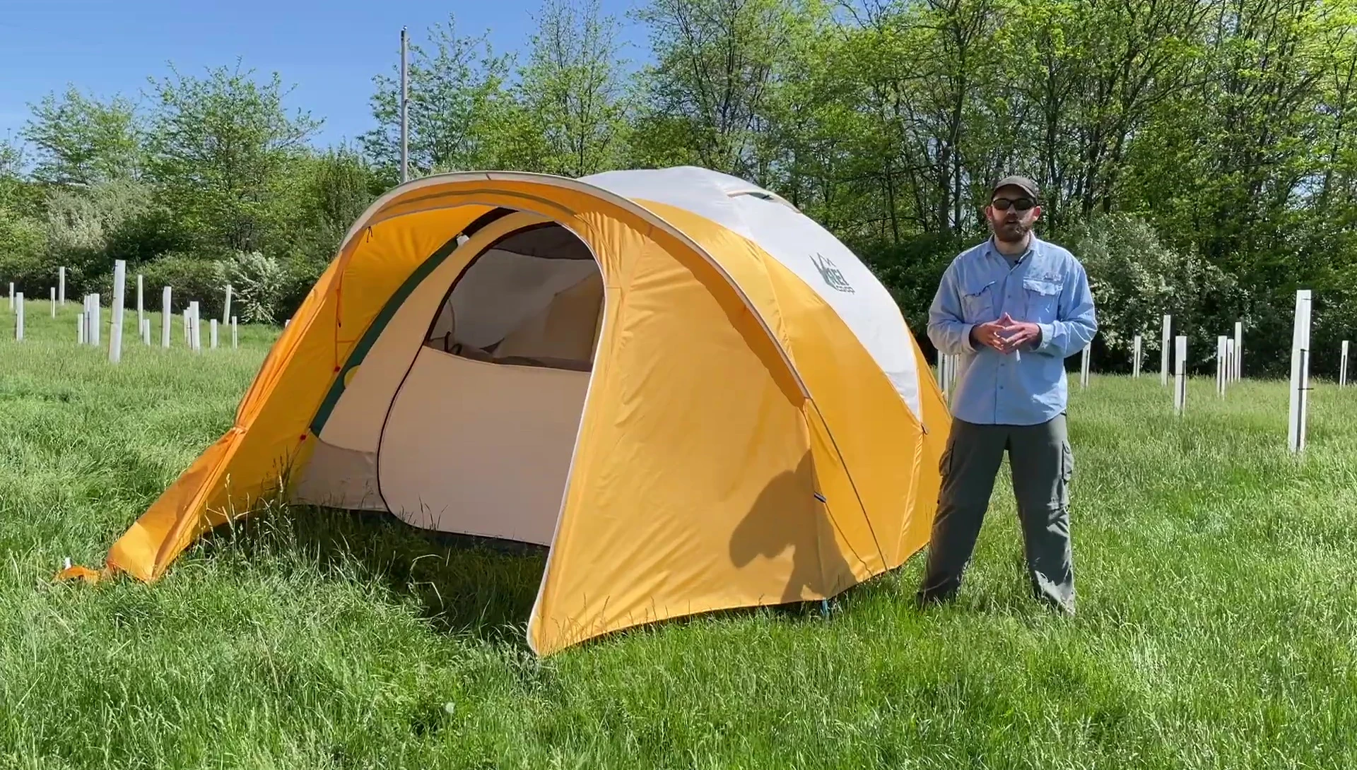 Queen size air mattress inside the tent.