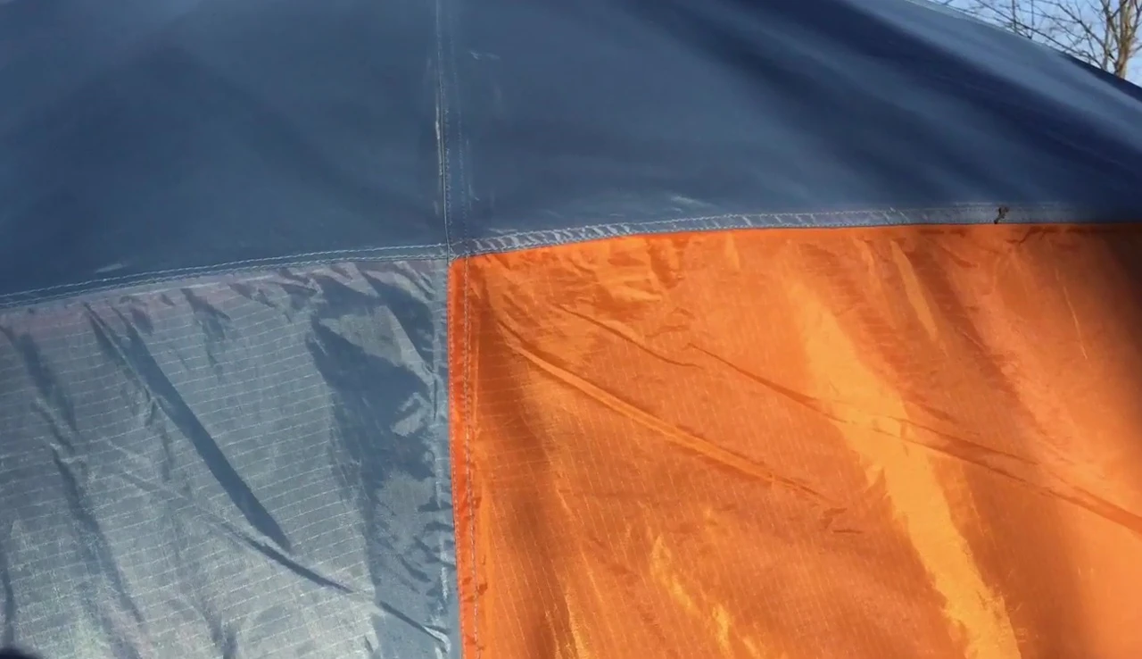 Close-up of the rainfly seams.