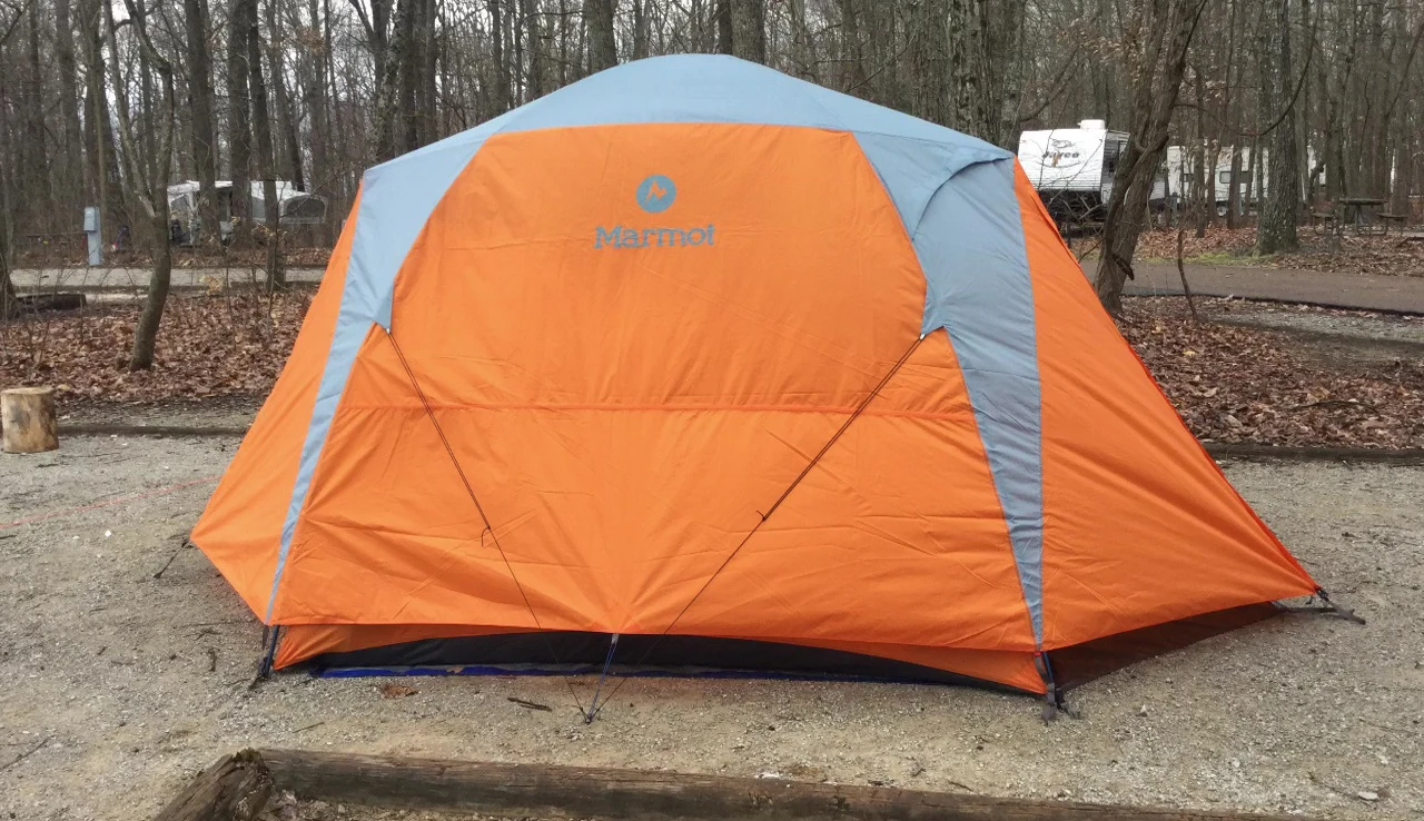 The Marmot Limestone 6P tent being unpacked.