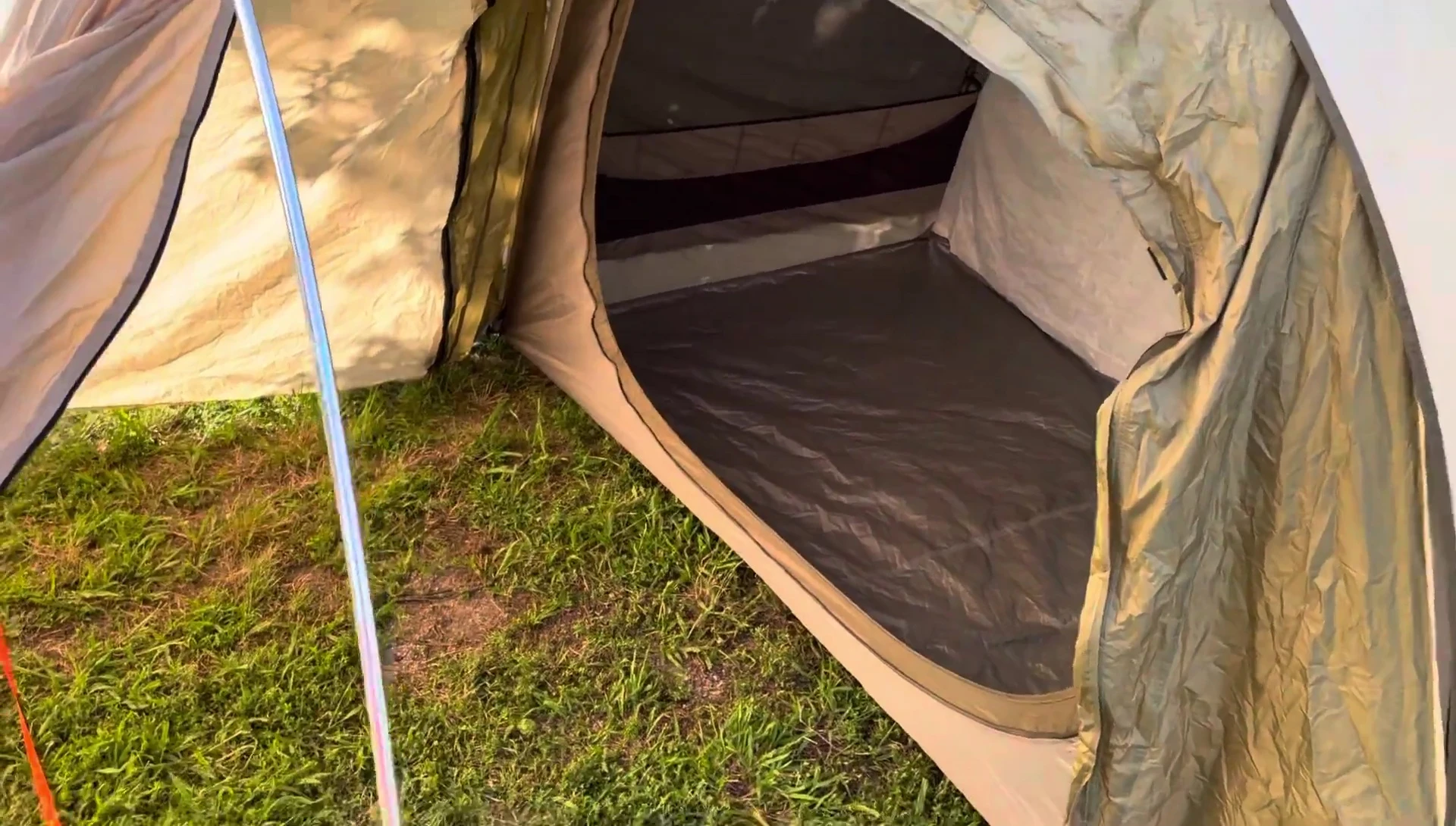 A closeup of the tent's pole system.