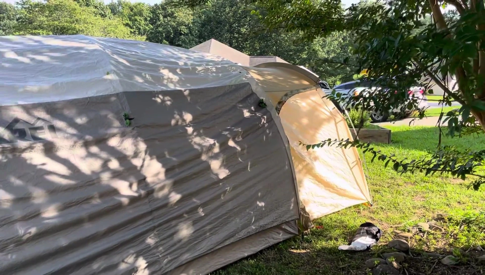 Close-up of the tent fabric and construction