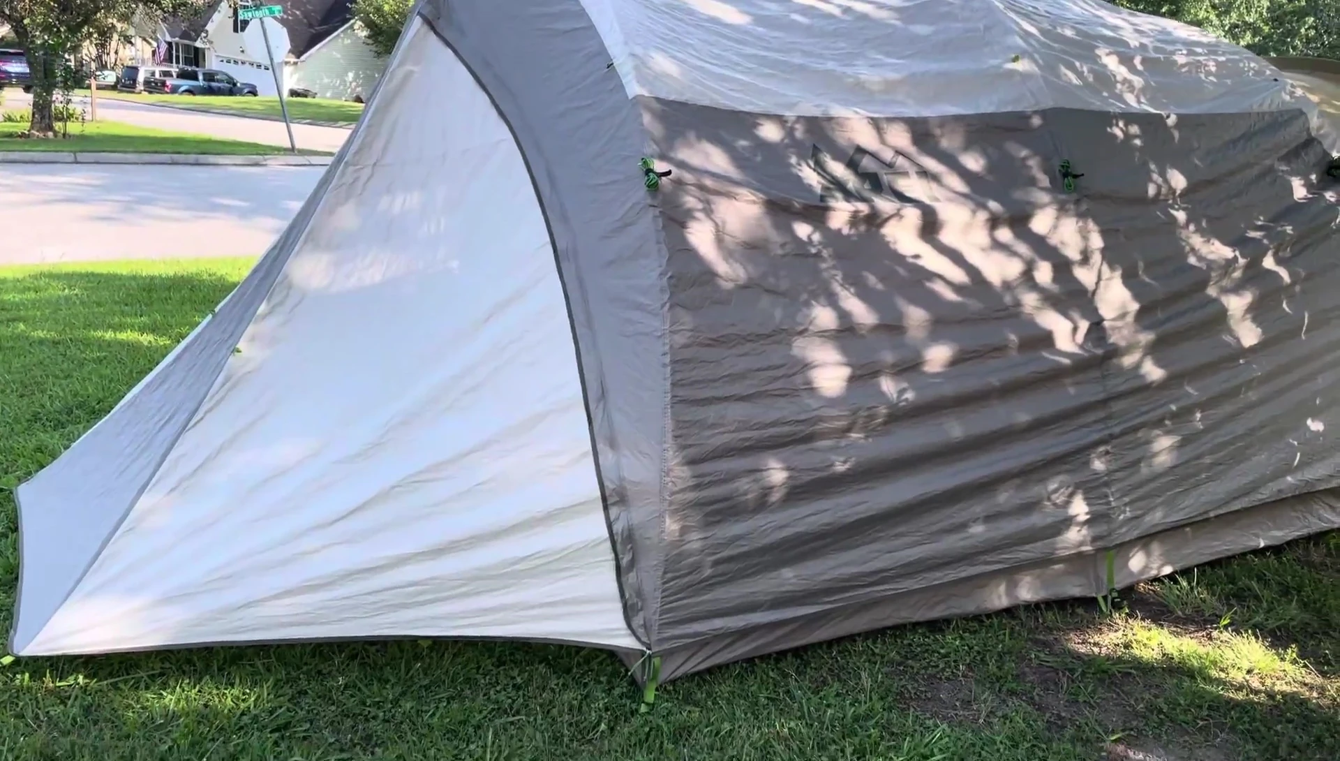 Exterior view of the tent showcasing the double vestibules