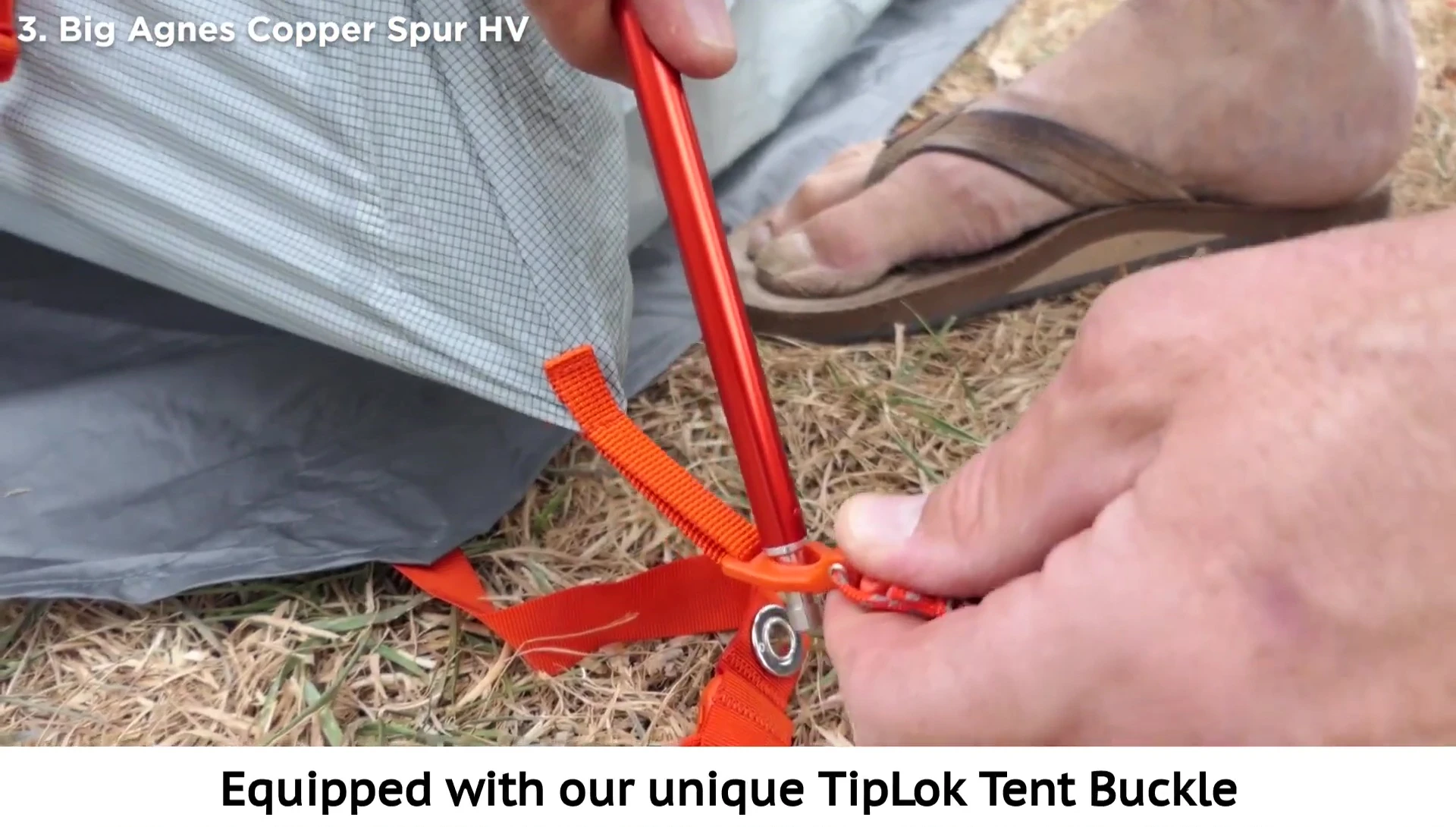 Unique tip-lock tent buckle
