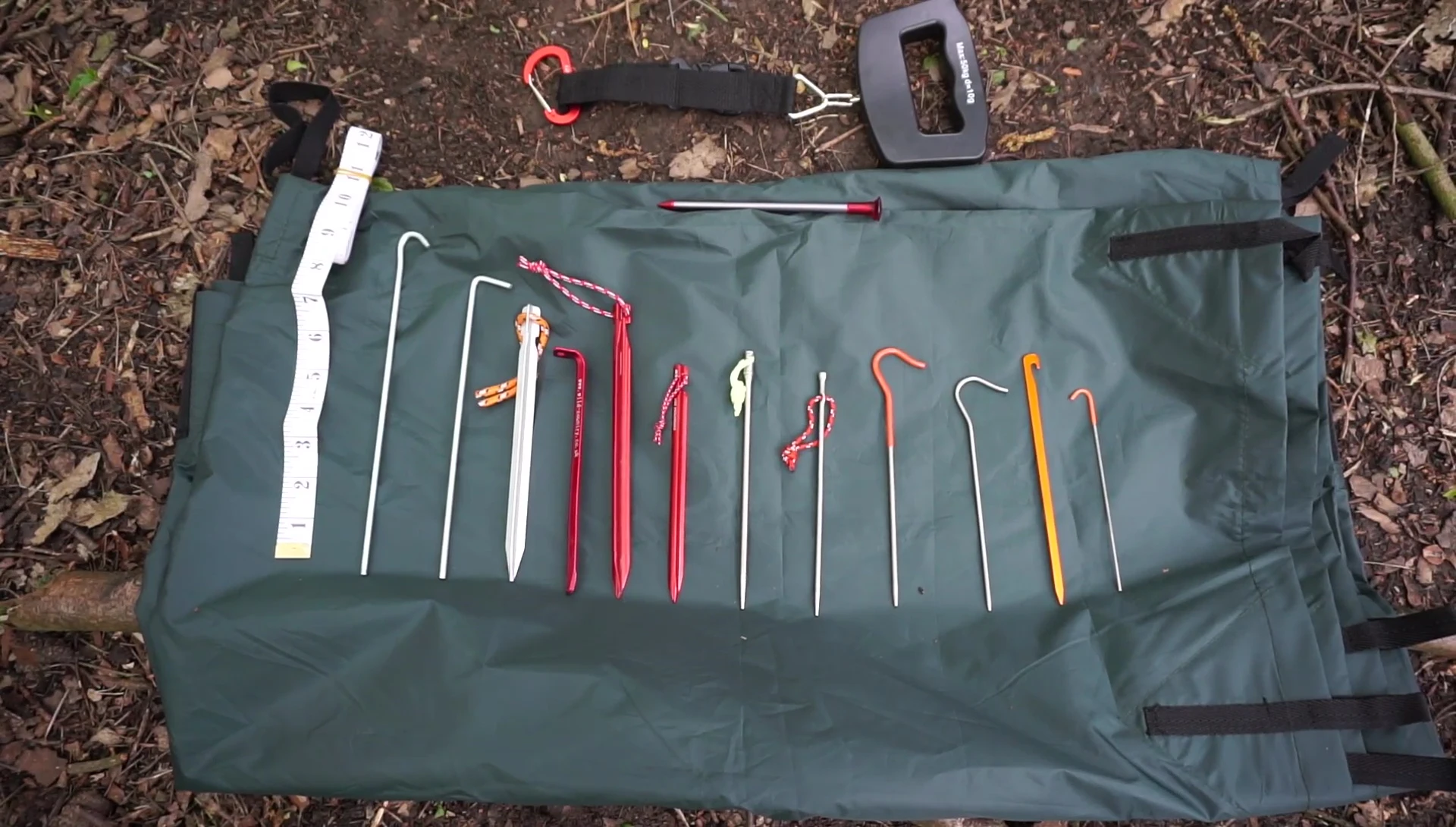 Overview of all tent pegs laid out