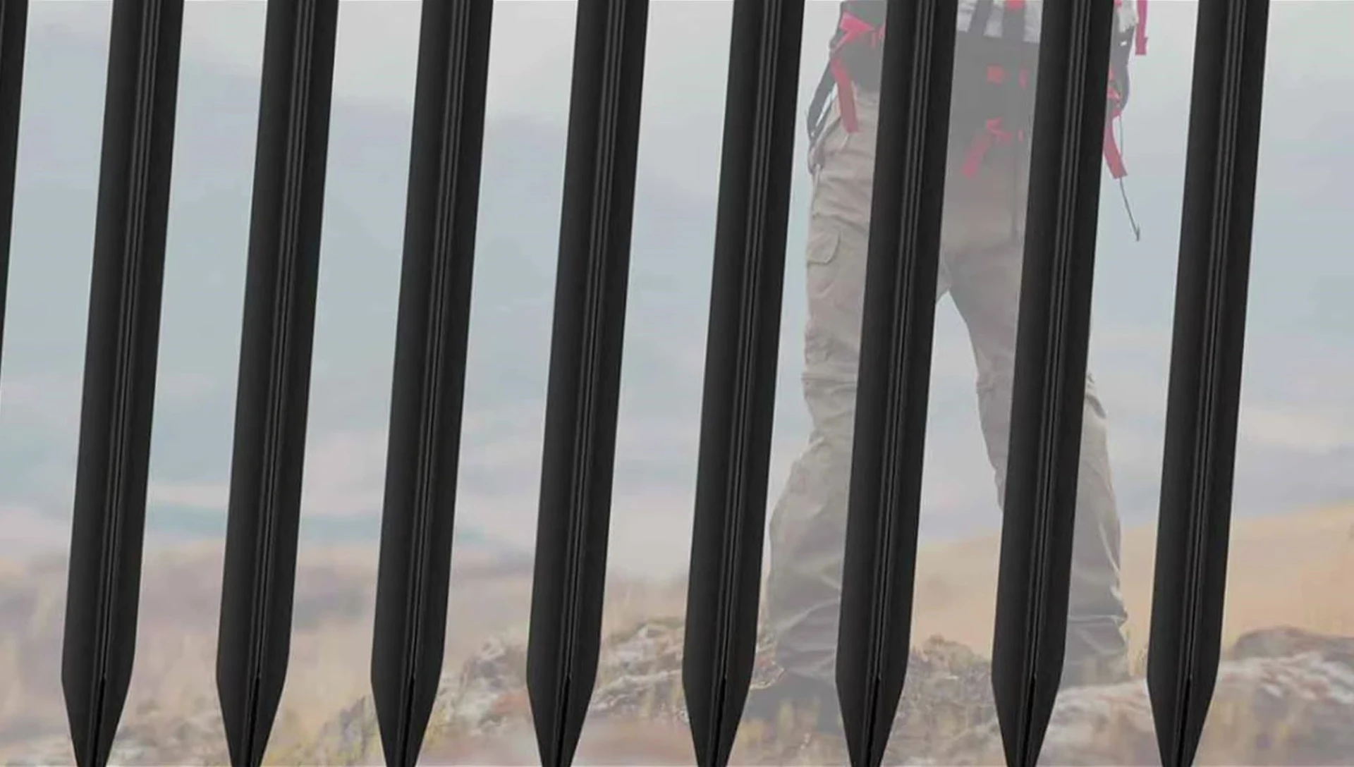 Close-up of the reflective cord on the stakes.