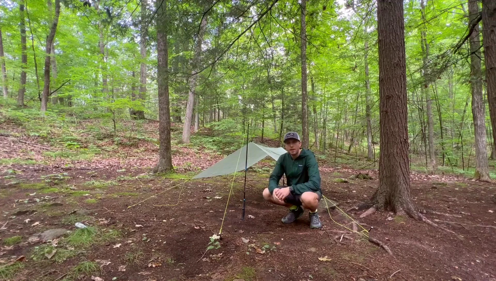 A-frame tarp setup demonstration.