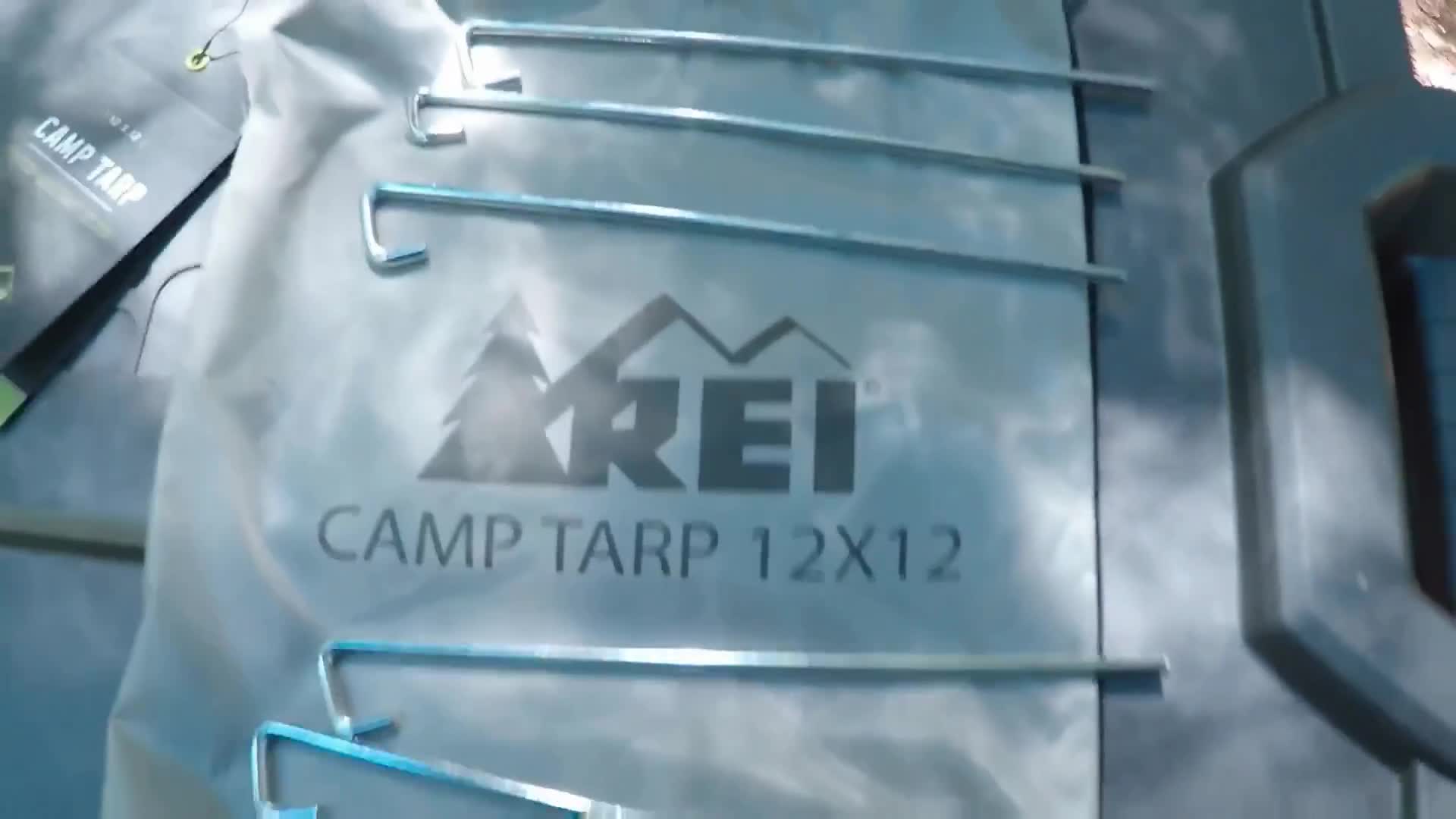 The REI Camp Tarp 12x12 packaging and contents.