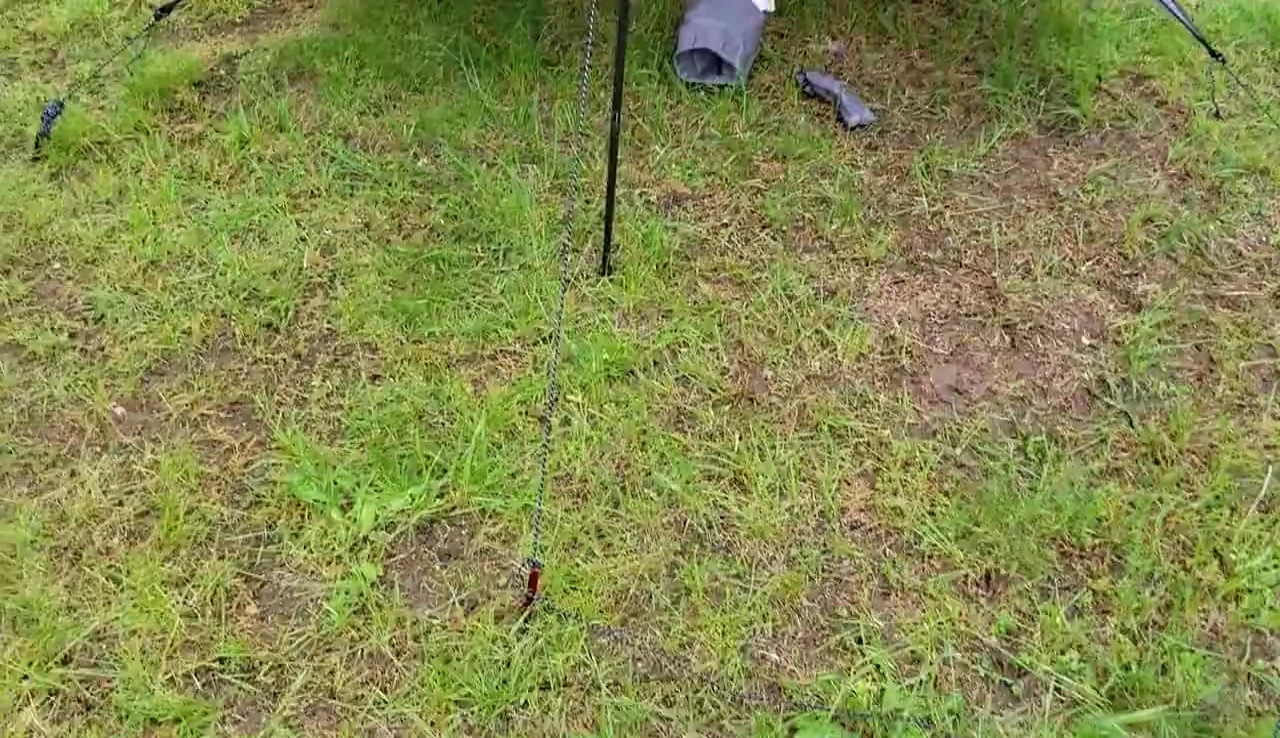 Close-up of the red stakes