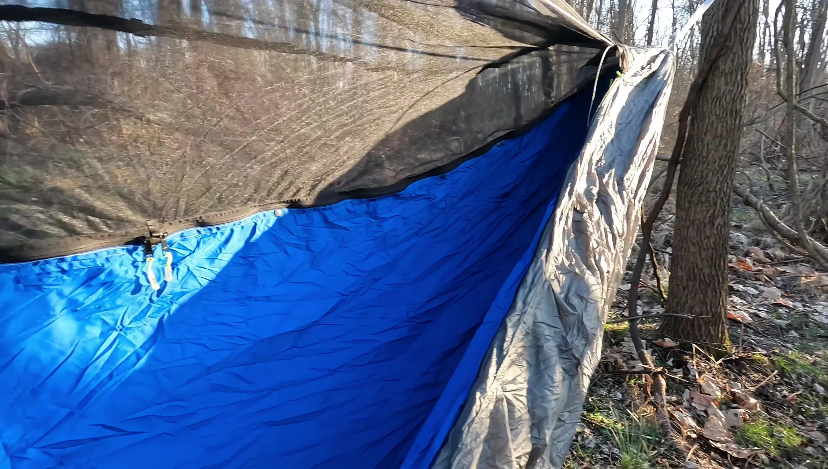 Close-up of the Superior Gear hammock showing the integrated underquilt.