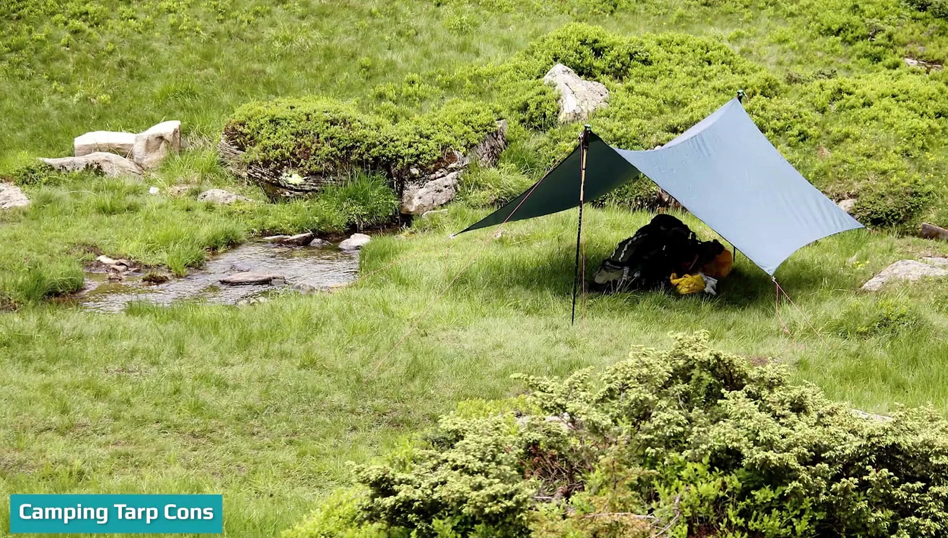Person struggling to set up a tarp