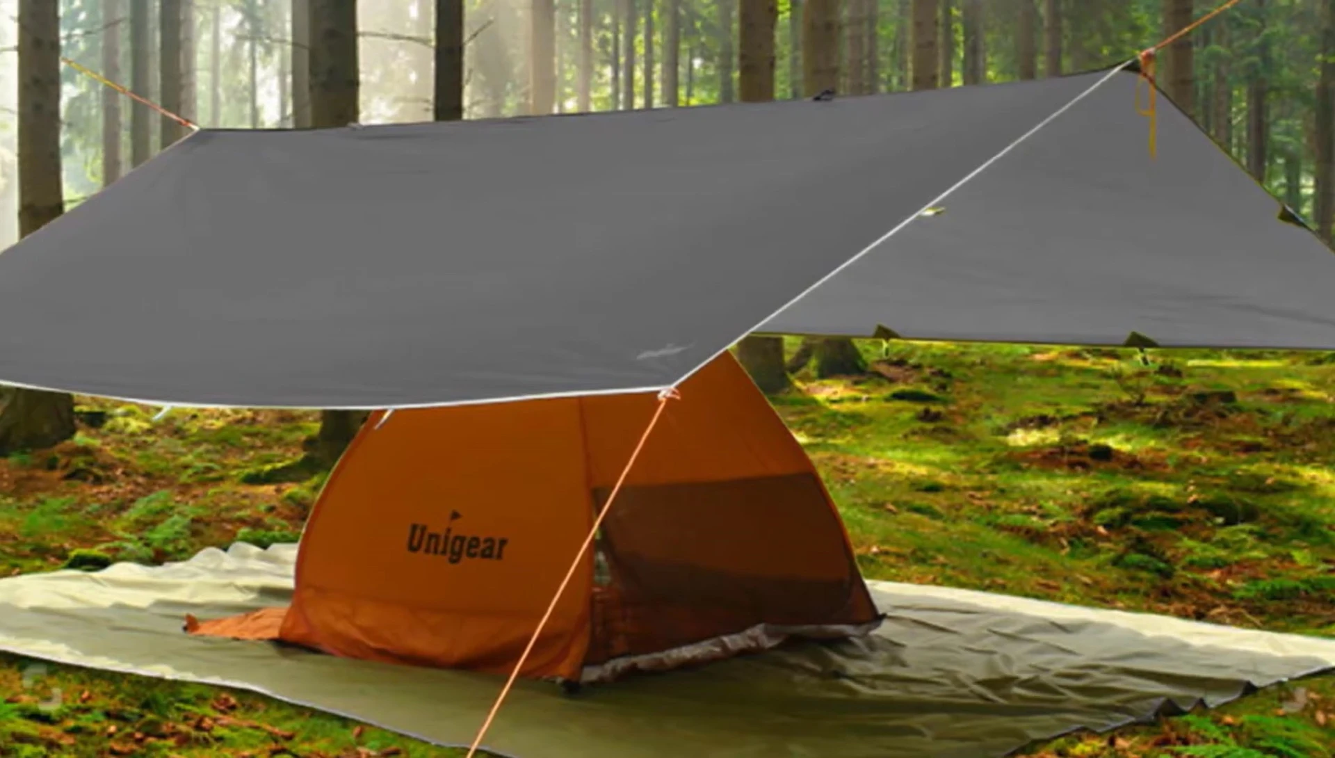 The tarp in use as a camping shelter