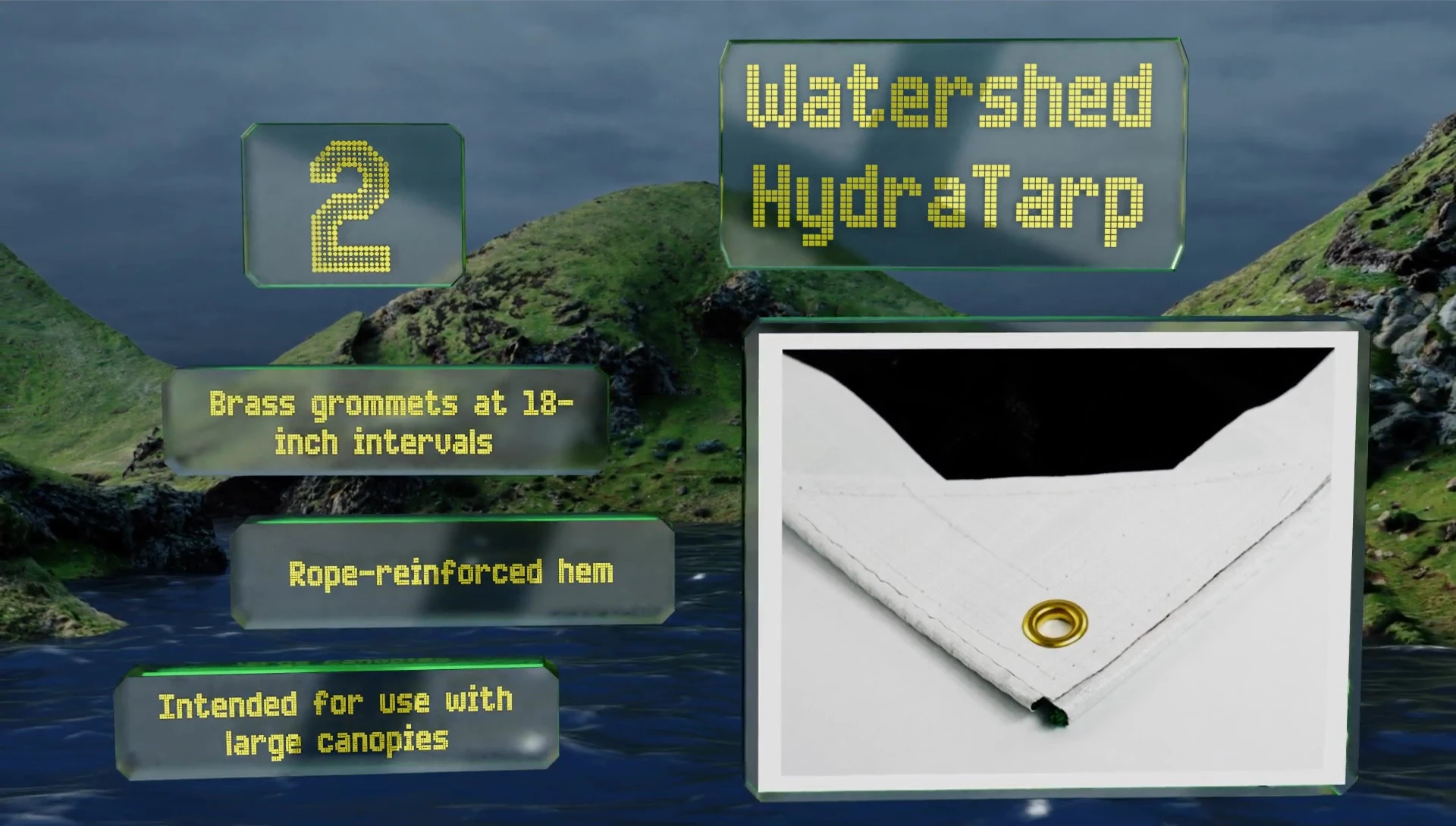 The Watershed Canvas tarp showcased, emphasizing its color and durability.