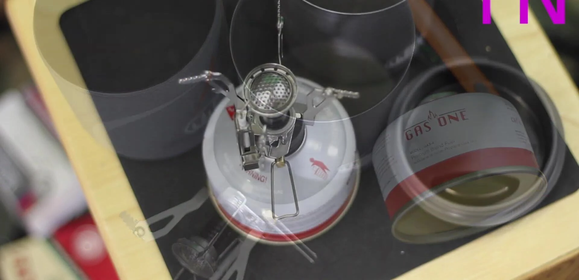 The stove set up and ready to use