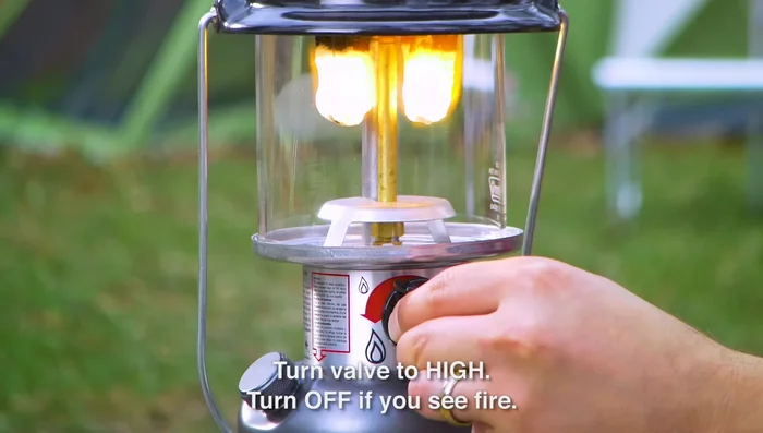 When finished, turn the fuel valve off. The light will dim and go out in a couple of minutes. Allow the lantern to cool before packing.