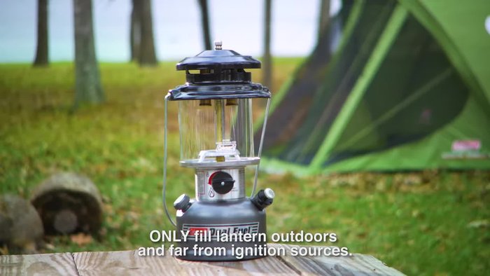 Replace and tighten the fuel caps on the lantern and fuel container. Wipe up any spilled fuel.