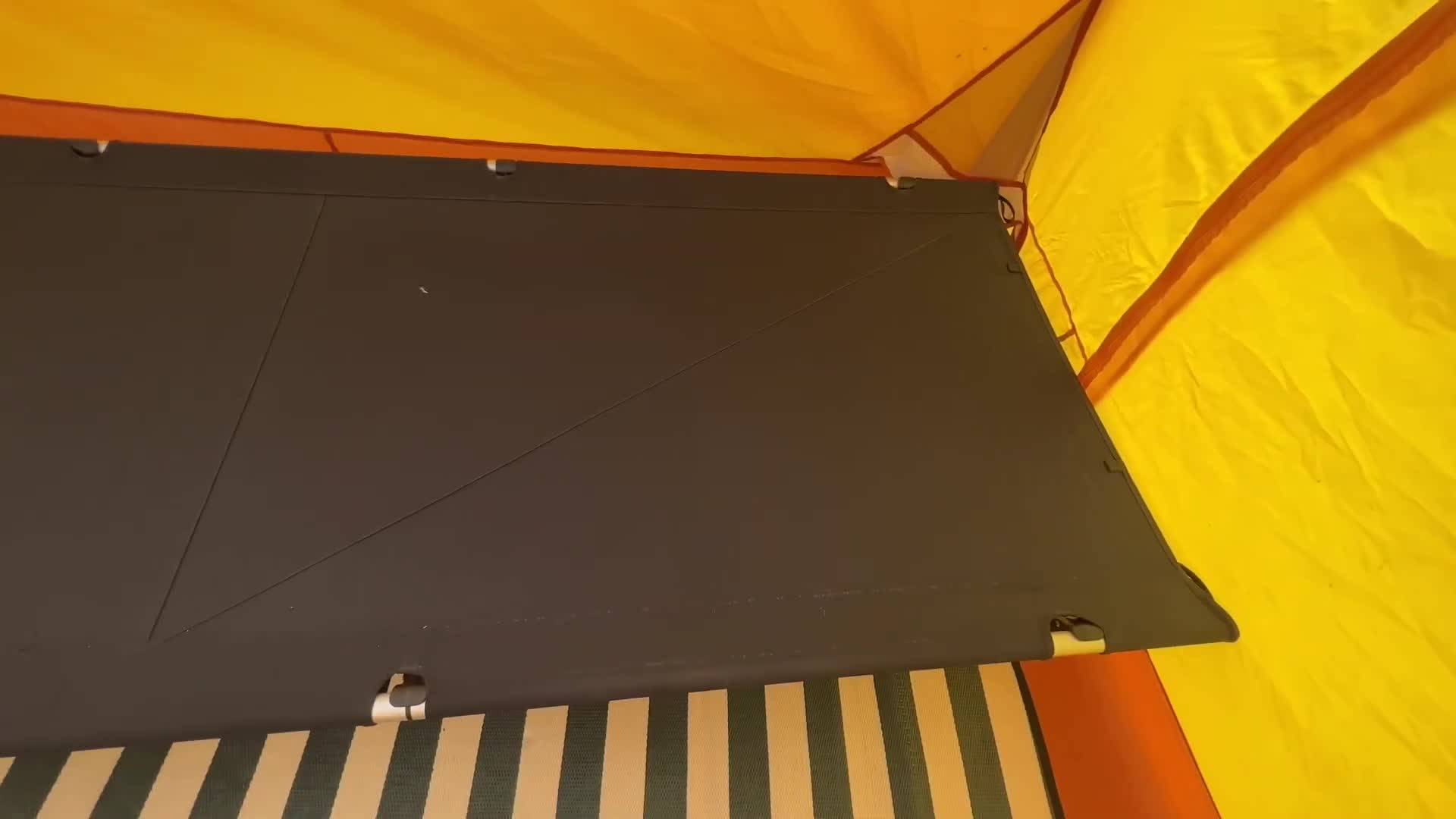 Close-up of the Helinox Cot Max Convertible being shown