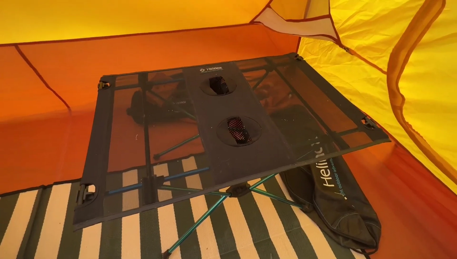 The Helinox chair inside the tent