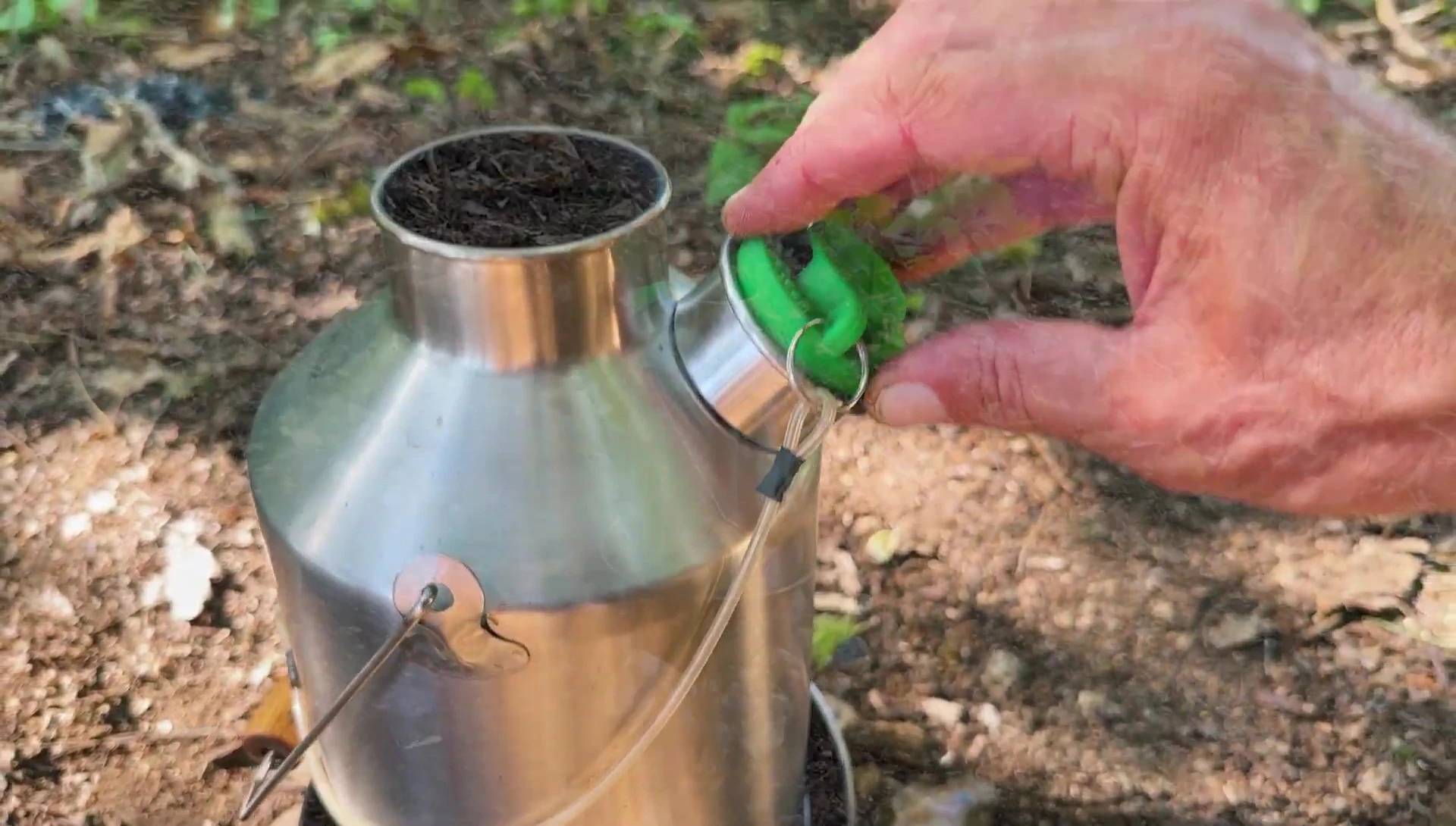 Close-up of the Kelly Kettle's whistle stopper.