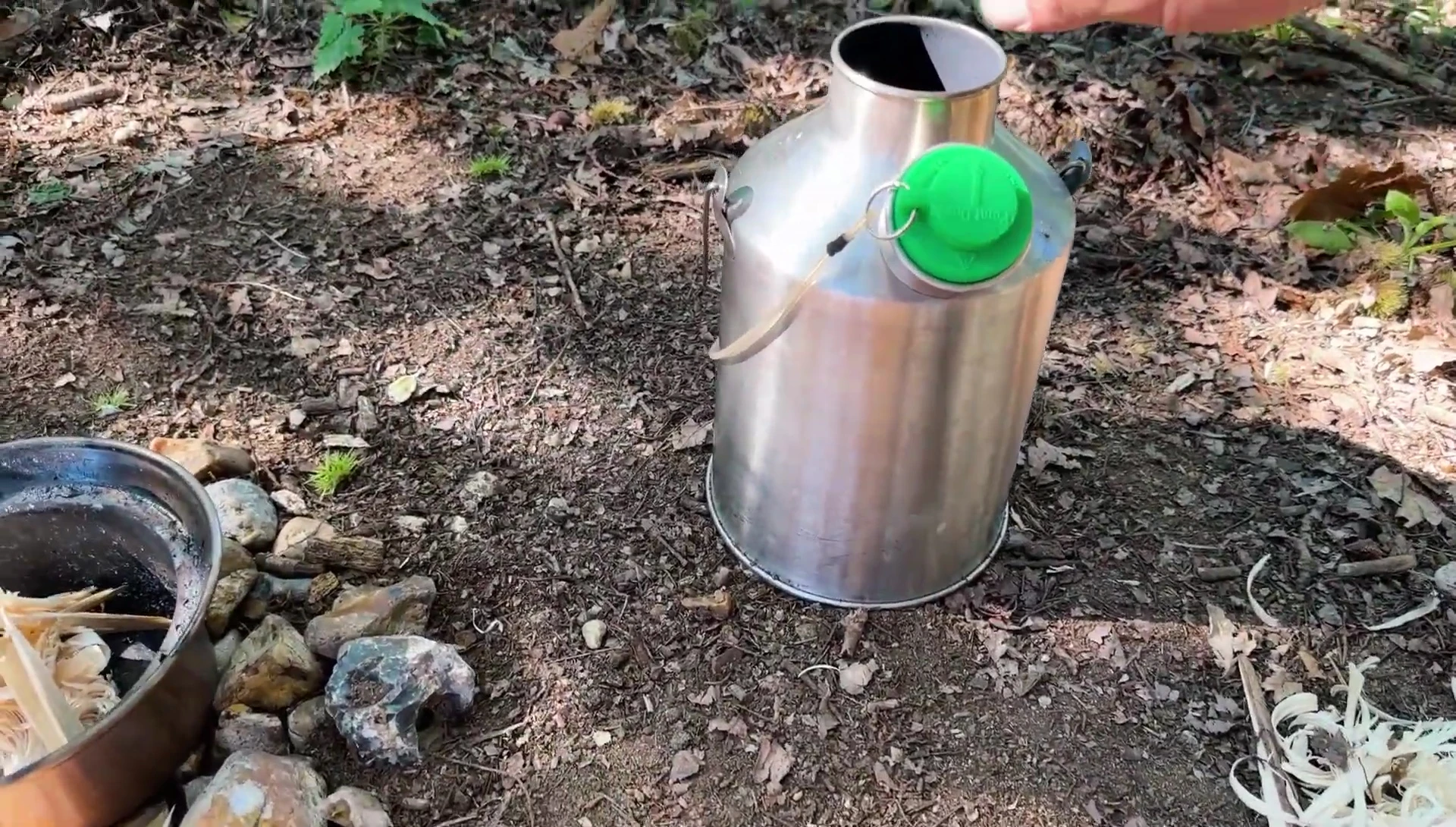 Close-up of the Kelly Kettle Base Camp showing its 1.6L capacity.