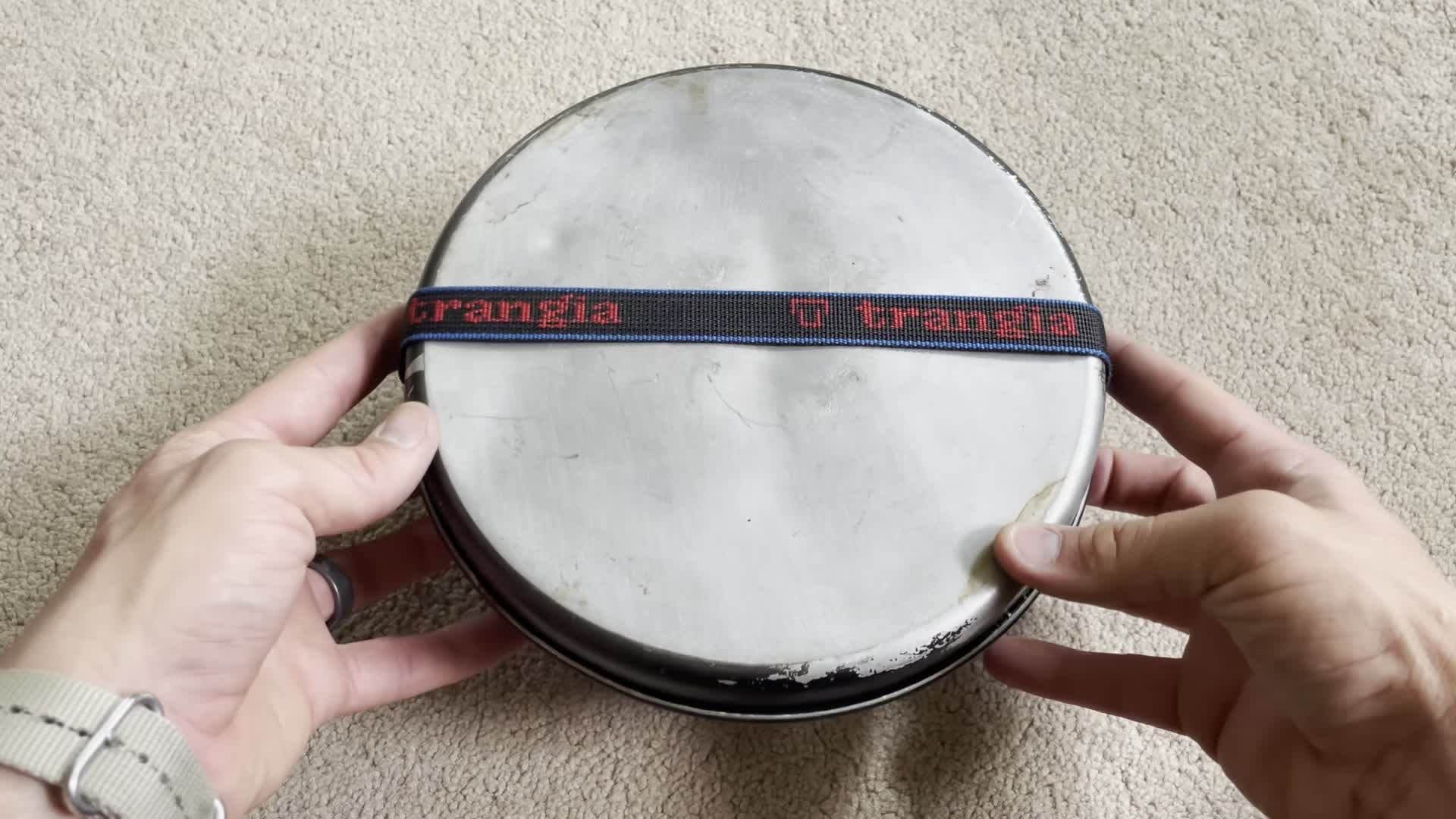 Close-up of the Trangia 25 cook set after 12 years of use.