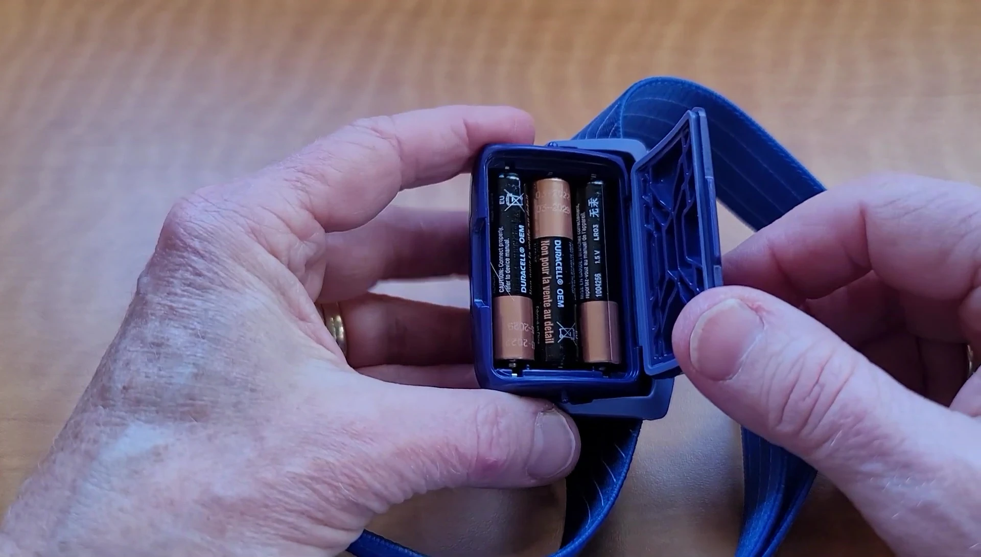 Close up shot showing the AAA batteries