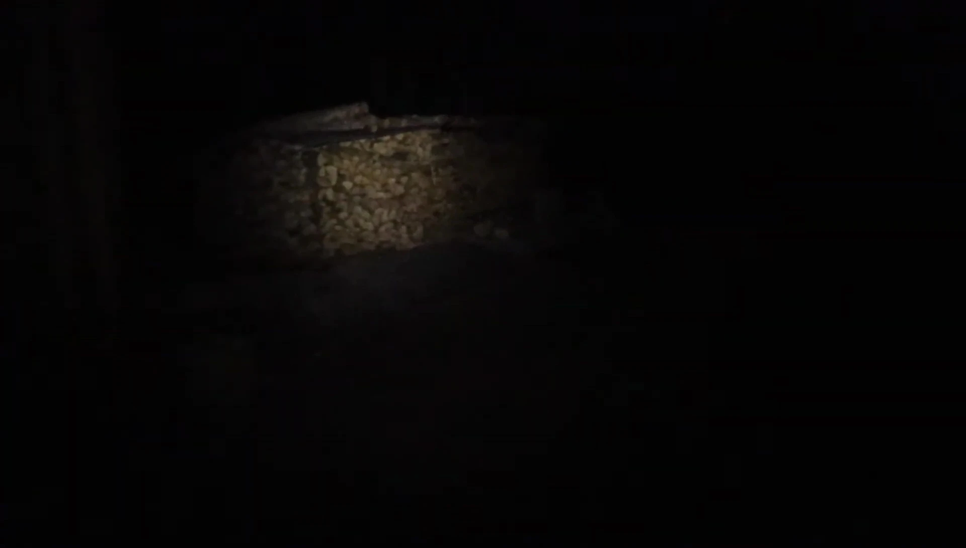 The headlamp illuminating a woodpile and sea crate
