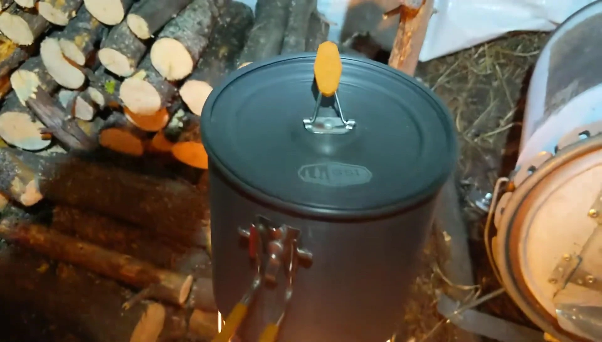 The mung bean soup simmering on the UCO Candle Lantern.