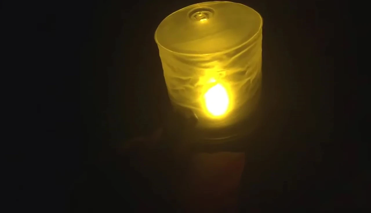 The Luci candle deflated, showing its compact size.