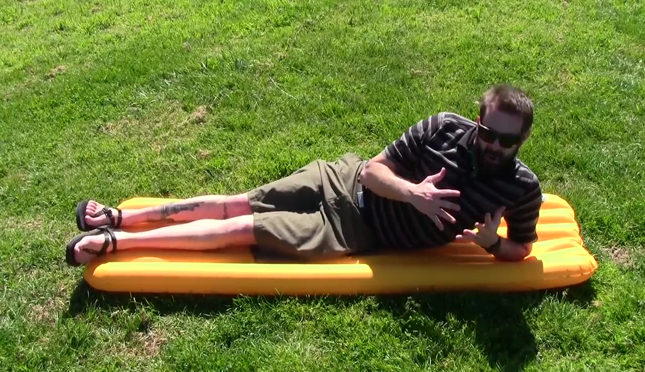 A close-up shot highlighting the durable material of the Big Agnes Air Core Ultra sleeping pad.