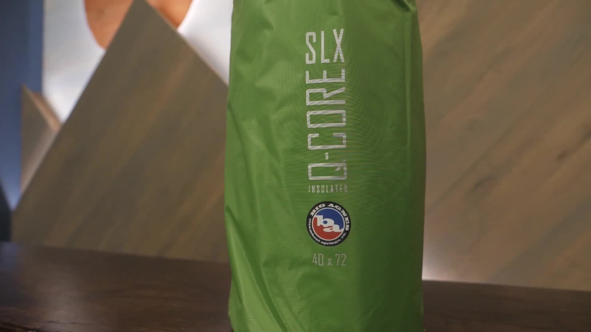 Close-up of the ripstop nylon material of the Big Agnes Q-Core SLX sleeping pad.