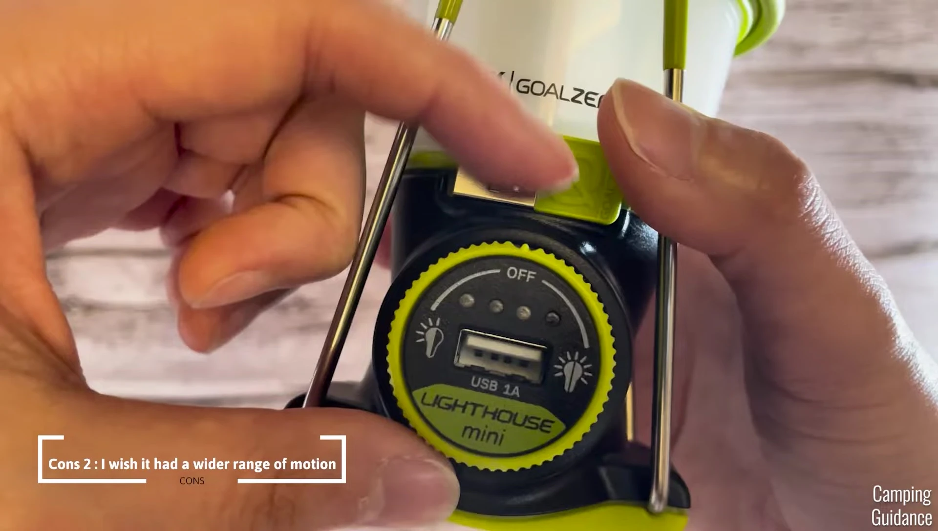 Range of motion of the light adjustment knob