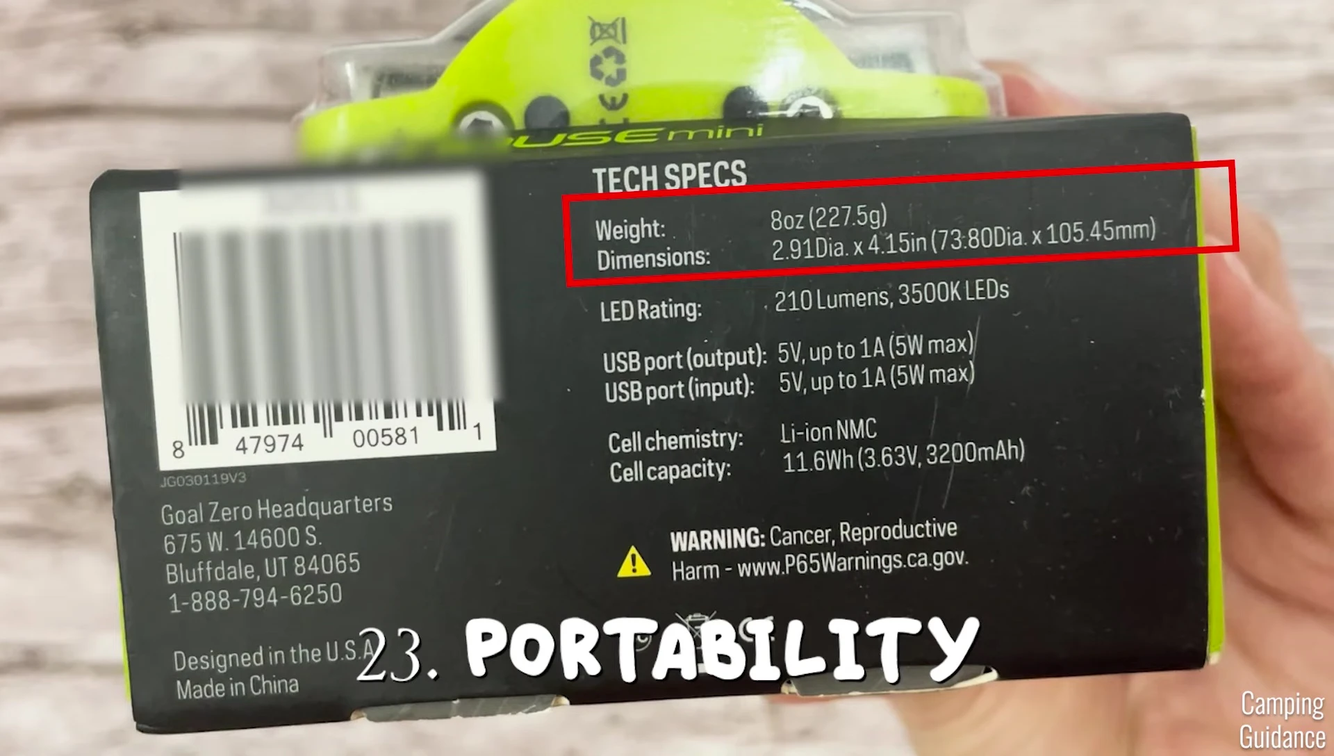 Dimensions shown on the packaging