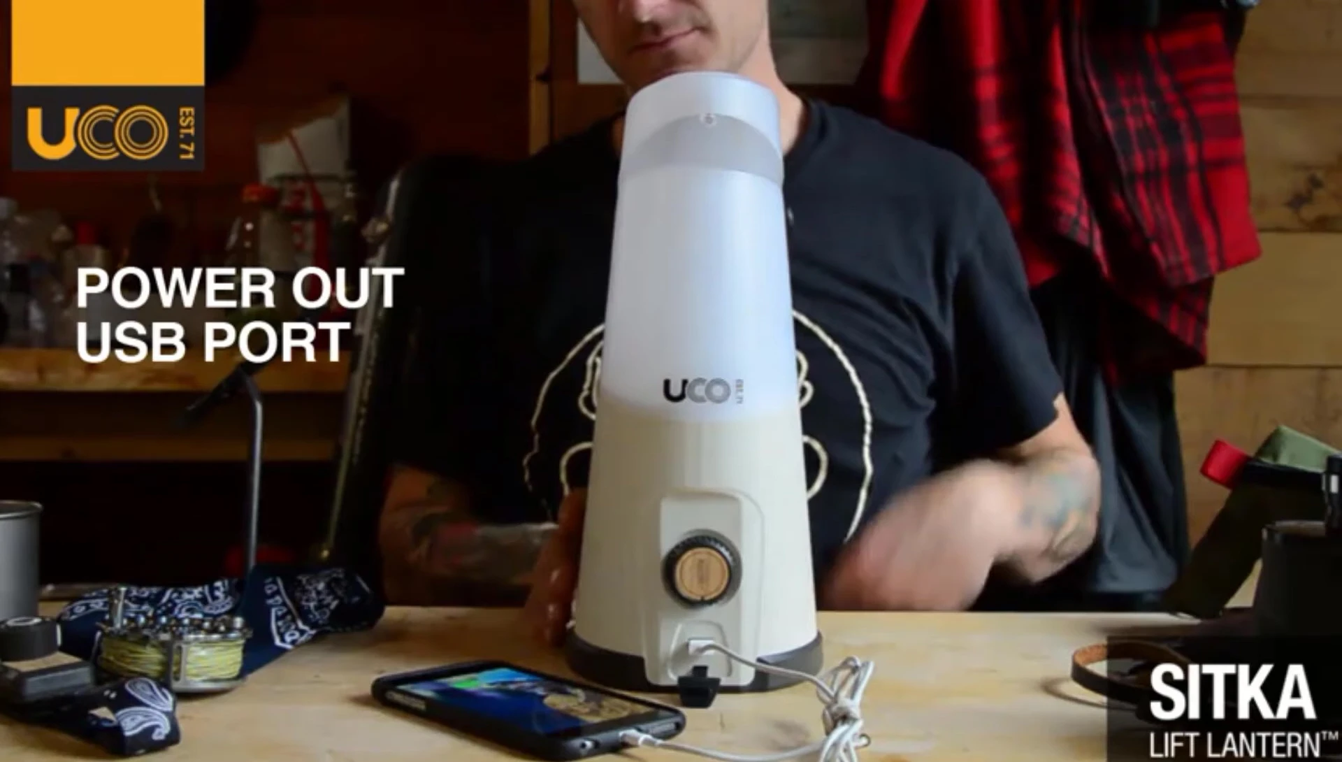 The UCO Sitka lantern being used in a camping setting