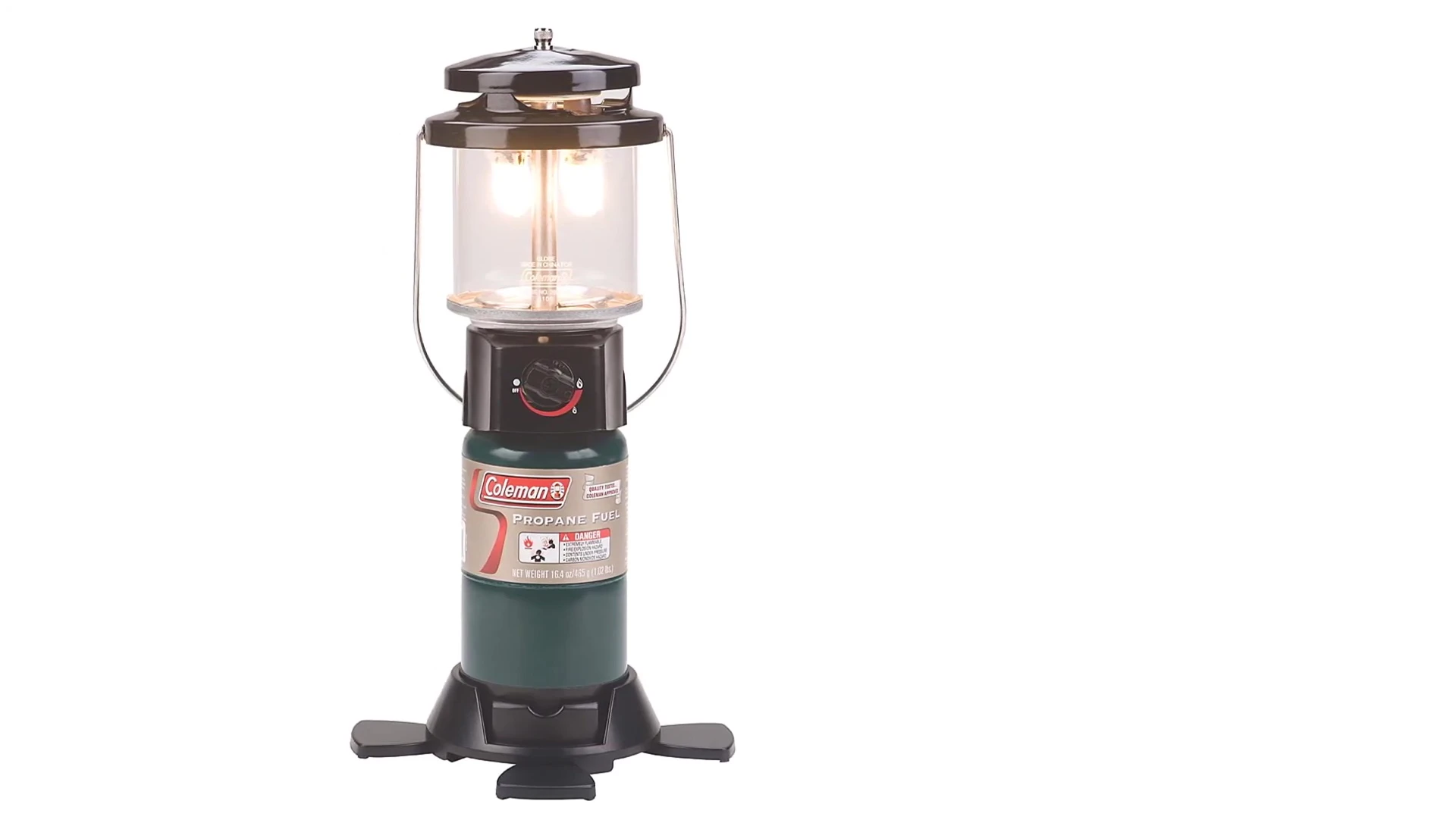 Close-up of the Coleman lantern's bright light
