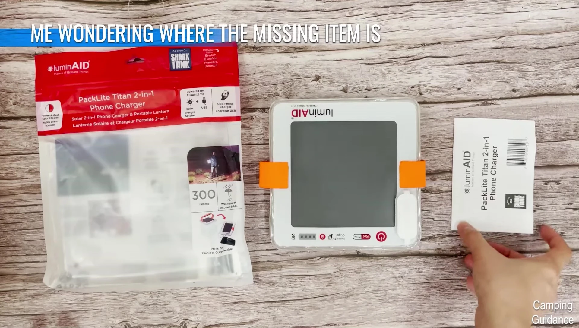 Contents of the PackLite Titan packaging: lantern and instructions.