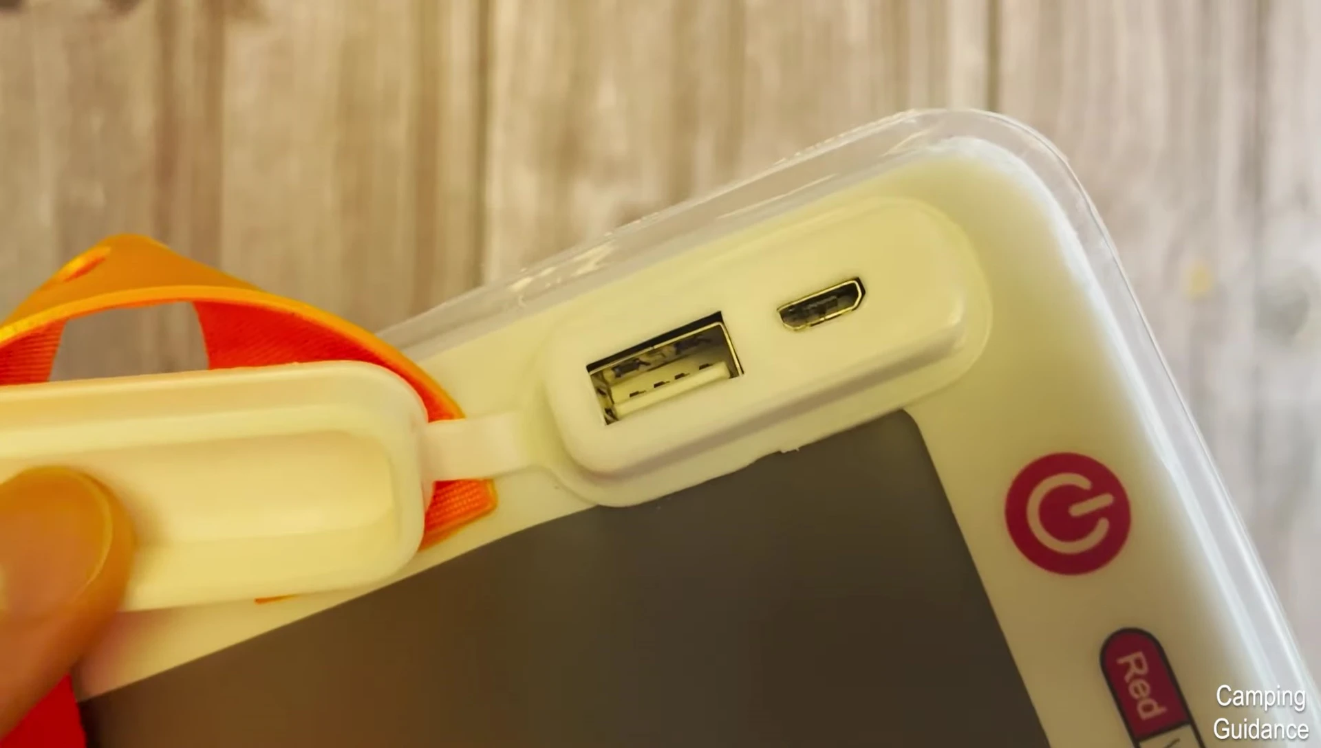 The charging port with USB-A output.