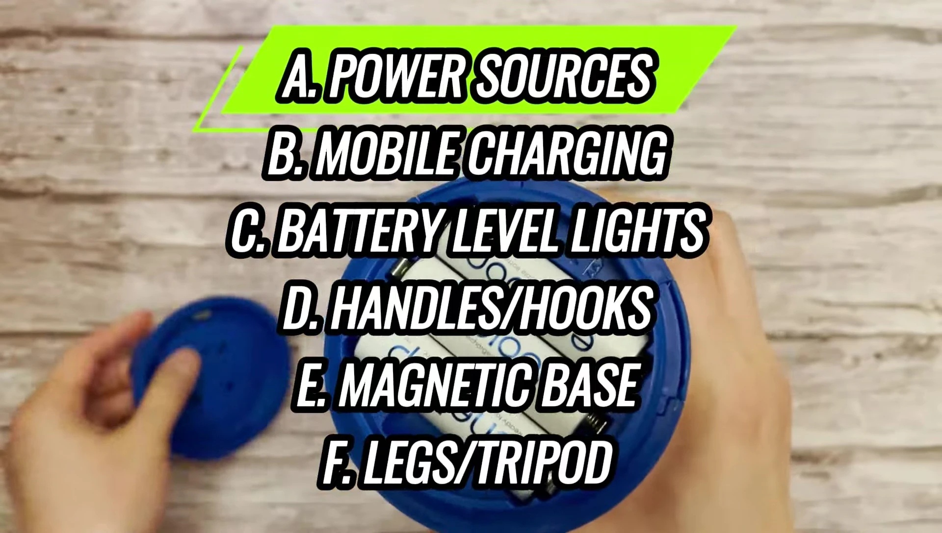 Table showing power sources for different lanterns