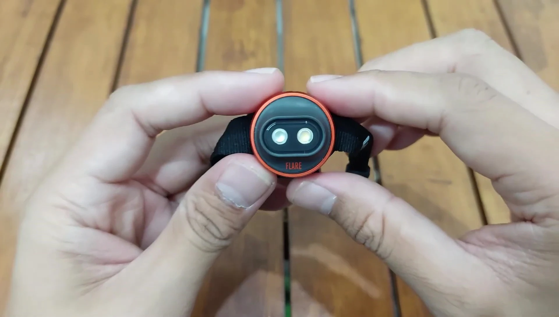Headlamp turned on, demonstrating light output