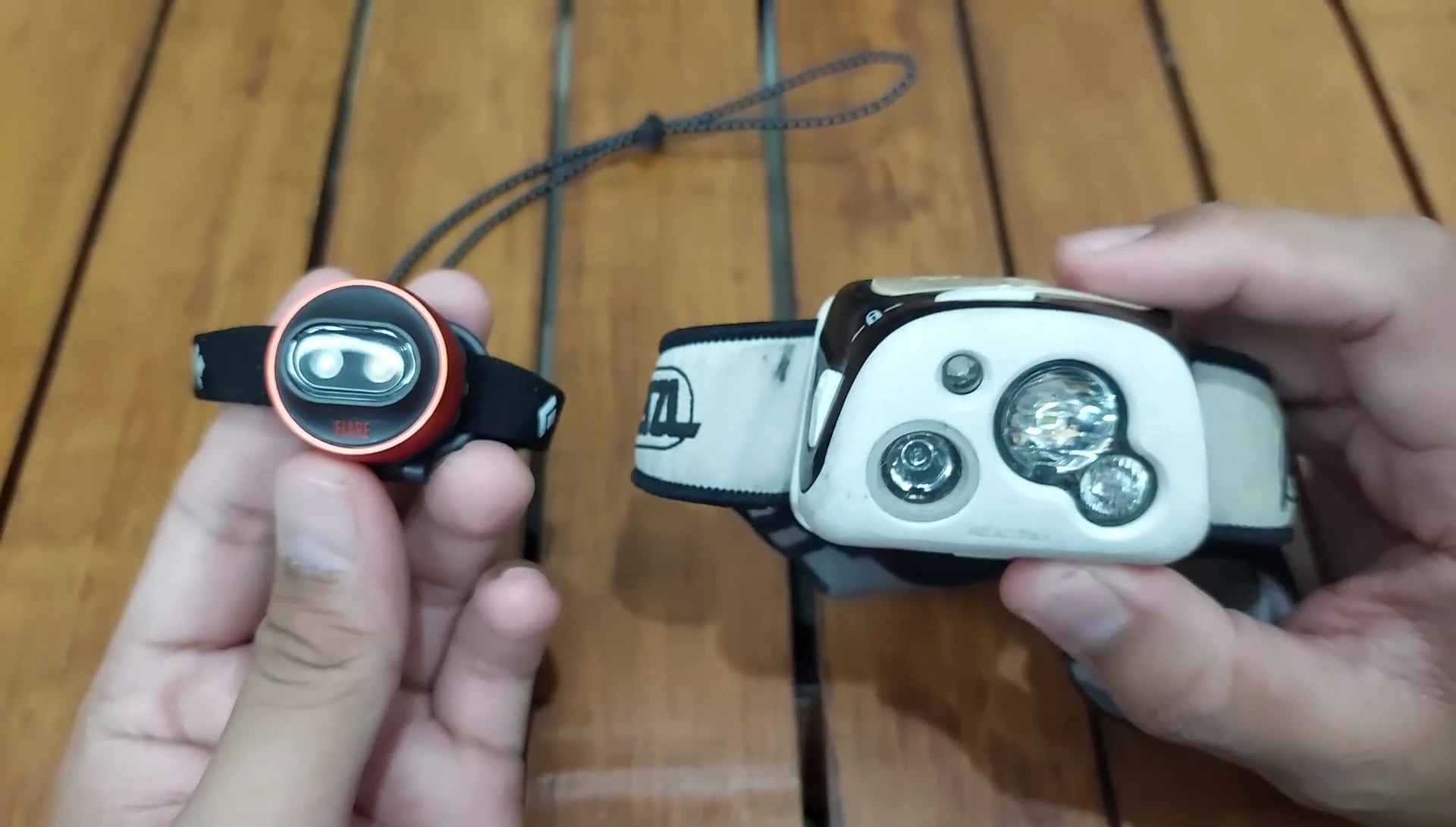 Comparison shot of different headlamps