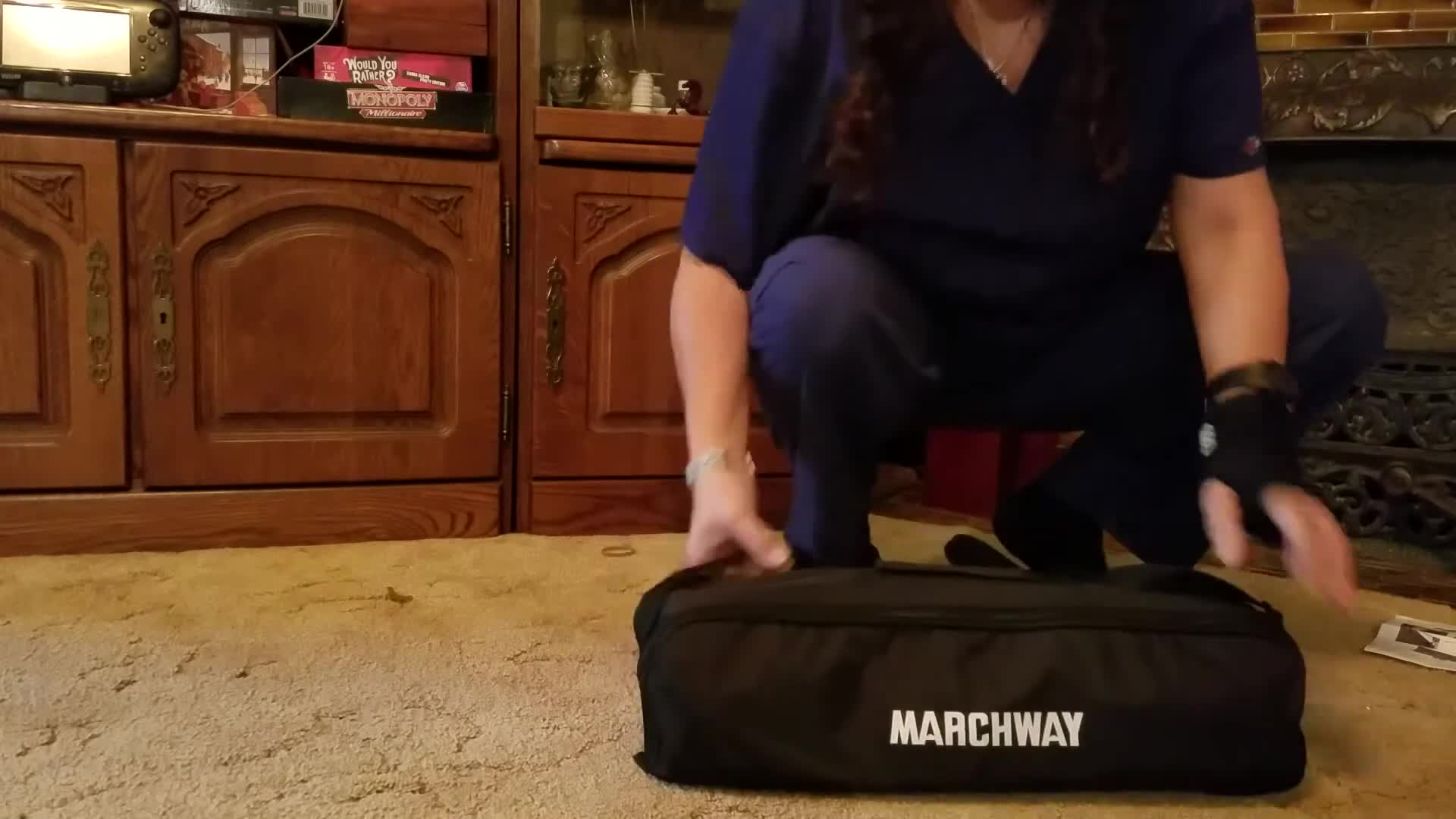 The Marchway camping cot in its carrying bag.