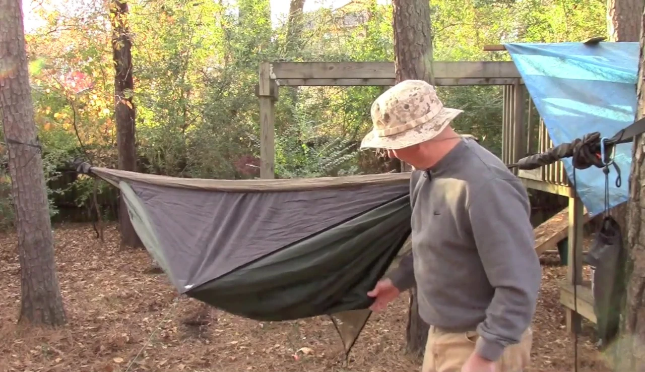 Demonstrating how to enter and exit the hammock